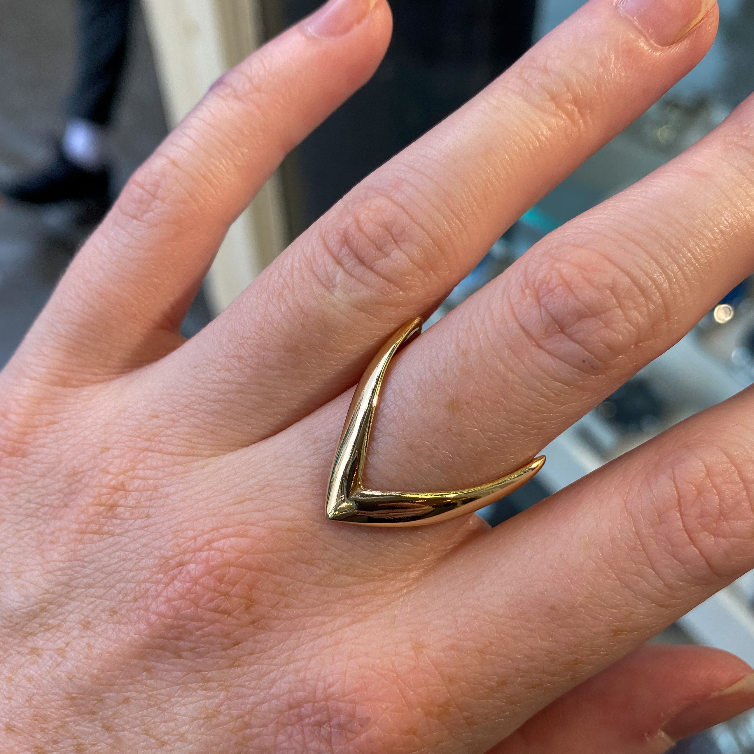 Gold wishbone hot sale wedding ring