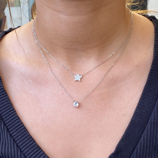 Silver CZ & Star Double Necklace - John Ross Jewellers