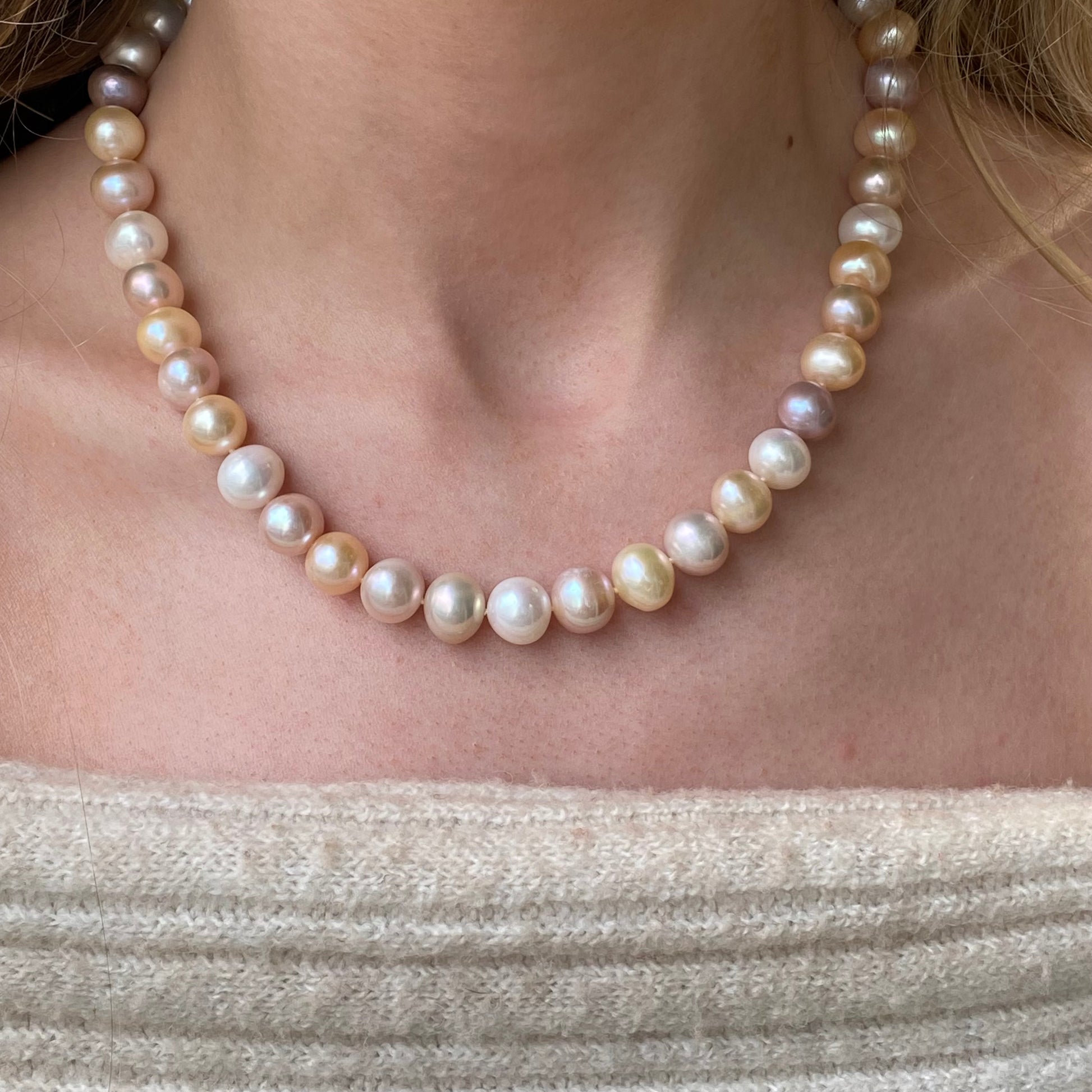 Peaches & Cream Cultured Freshwater Pearl Necklace - John Ross Jewellers