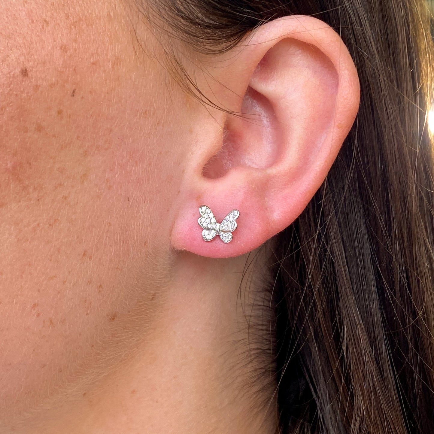 Silver CZ Butterfly Stud Earrings