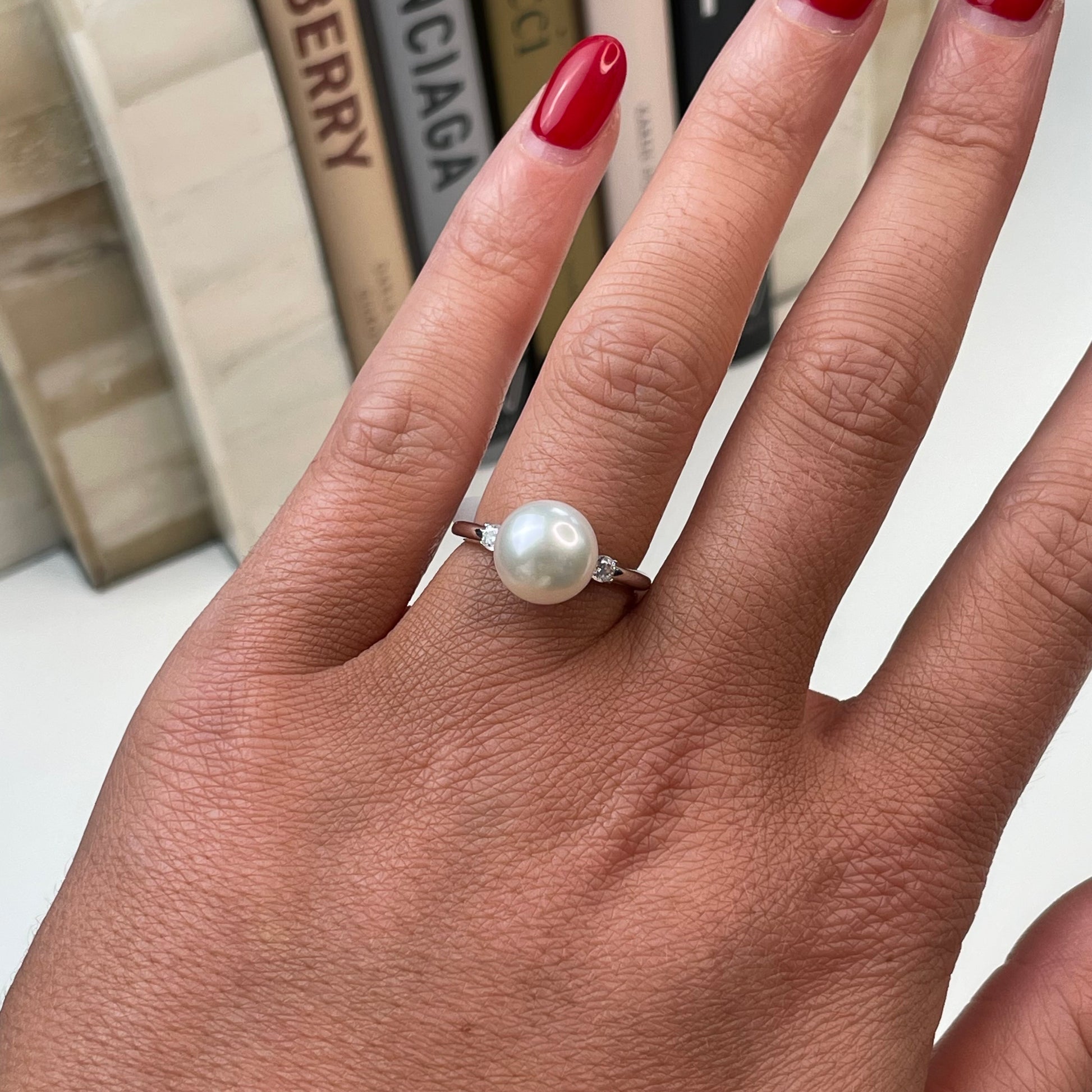 Silver Freshwater Pearl & CZ Trilogy Ring| 8mm - John Ross Jewellers