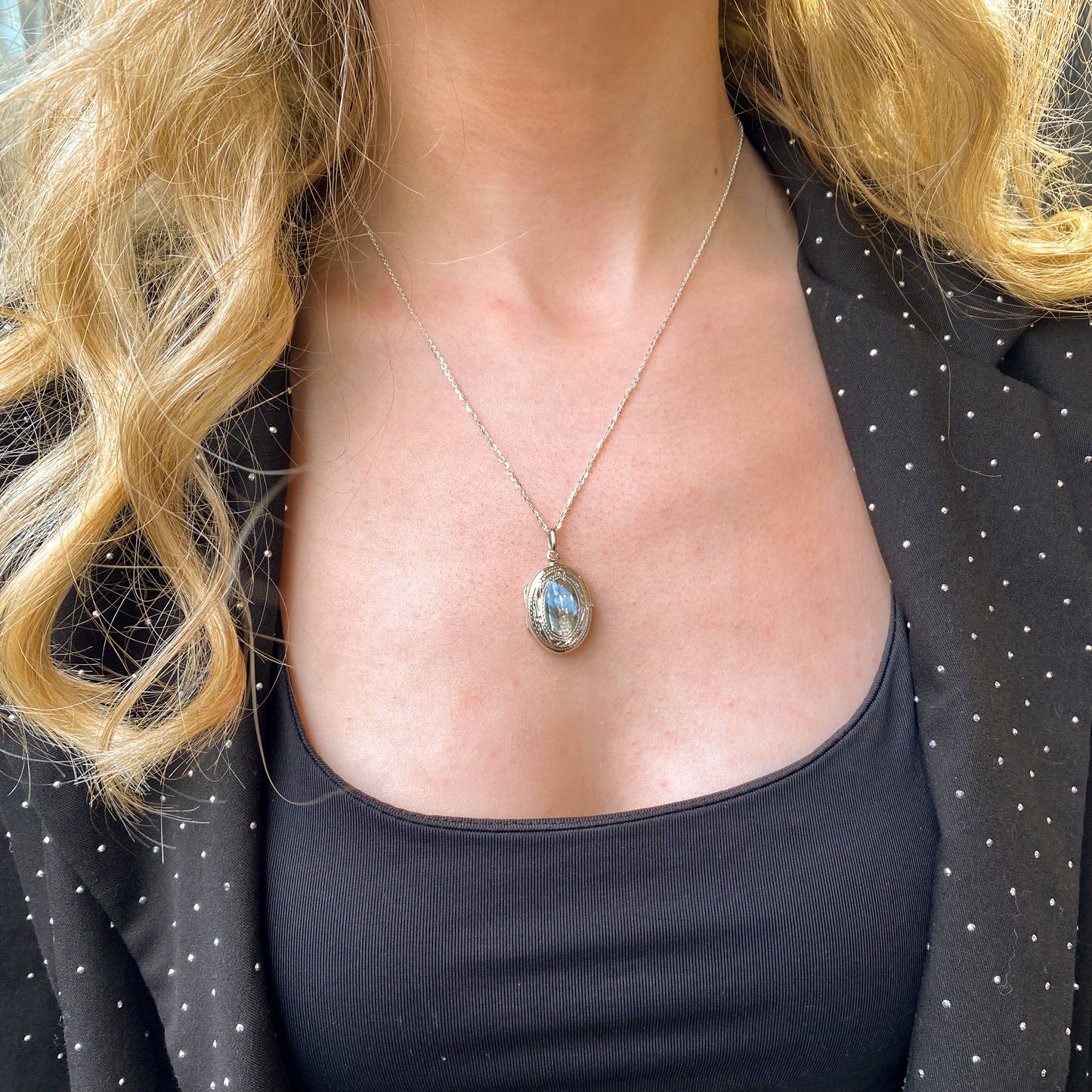 Silver Oval Locket With Engraved Border - John Ross Jewellers