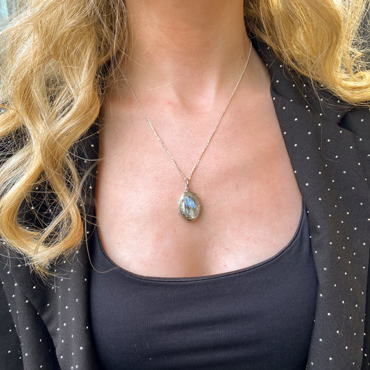 Silver Oval Locket With Engraved Border - John Ross Jewellers