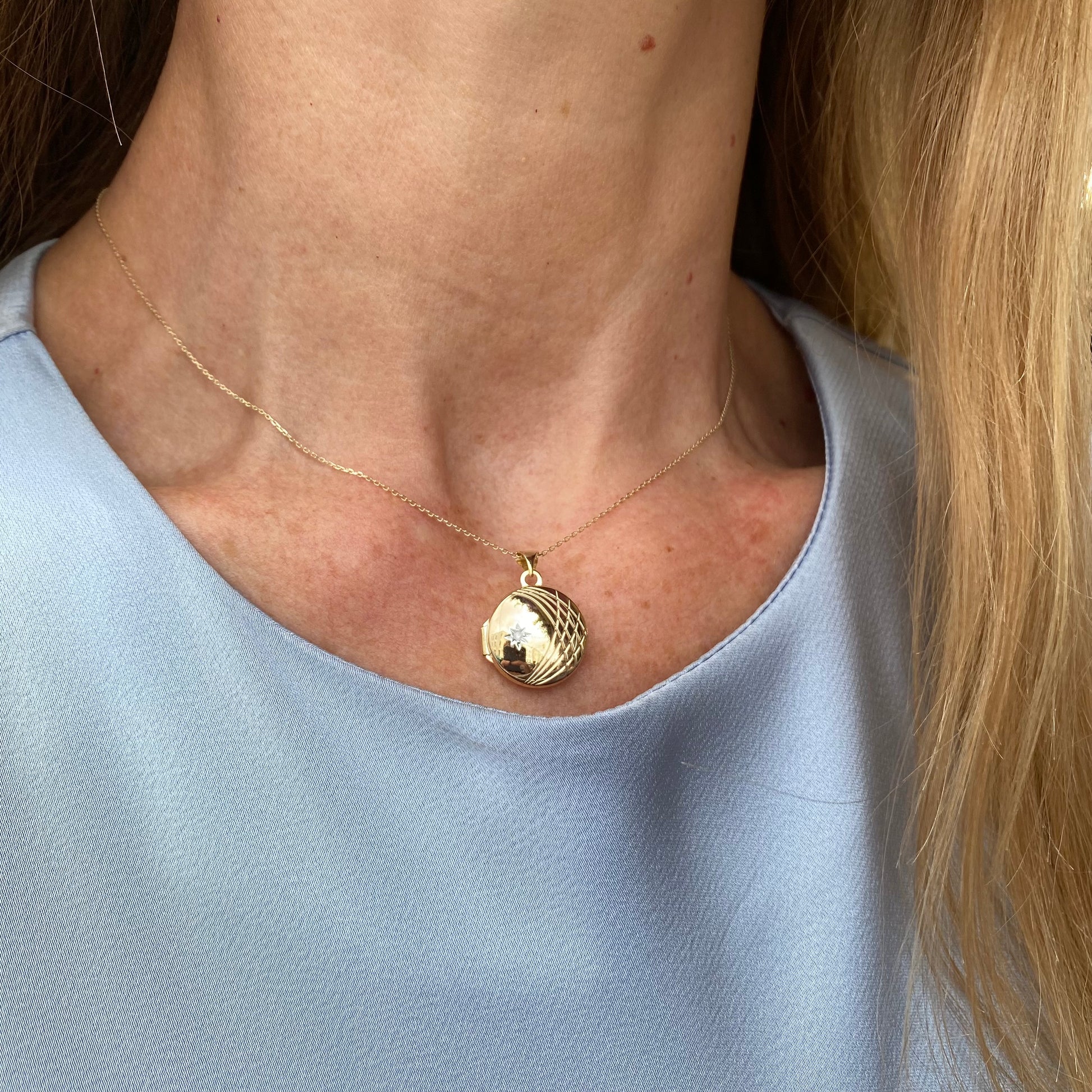 9ct Gold Diamond Round Locket Necklace - John Ross Jewellers