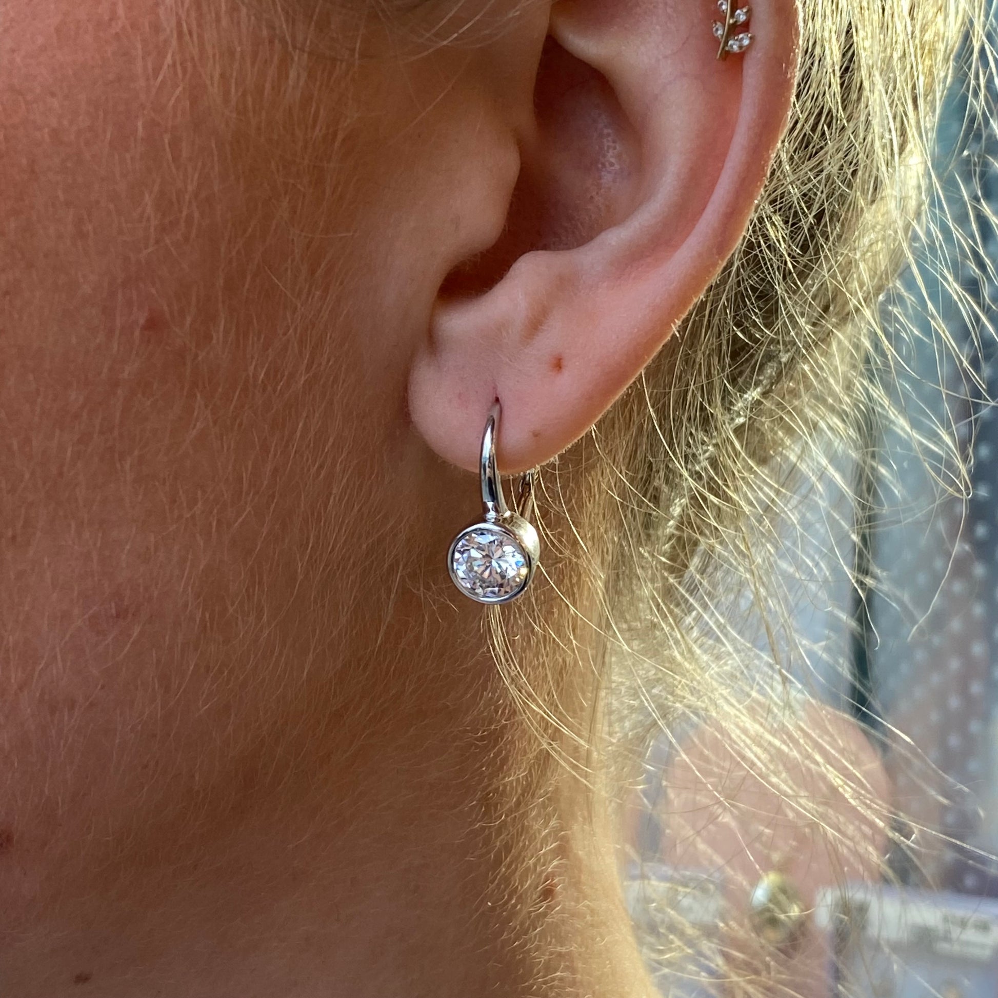 Silver Bezel Set CZ Hoop Earrings | German Wires - John Ross Jewellers