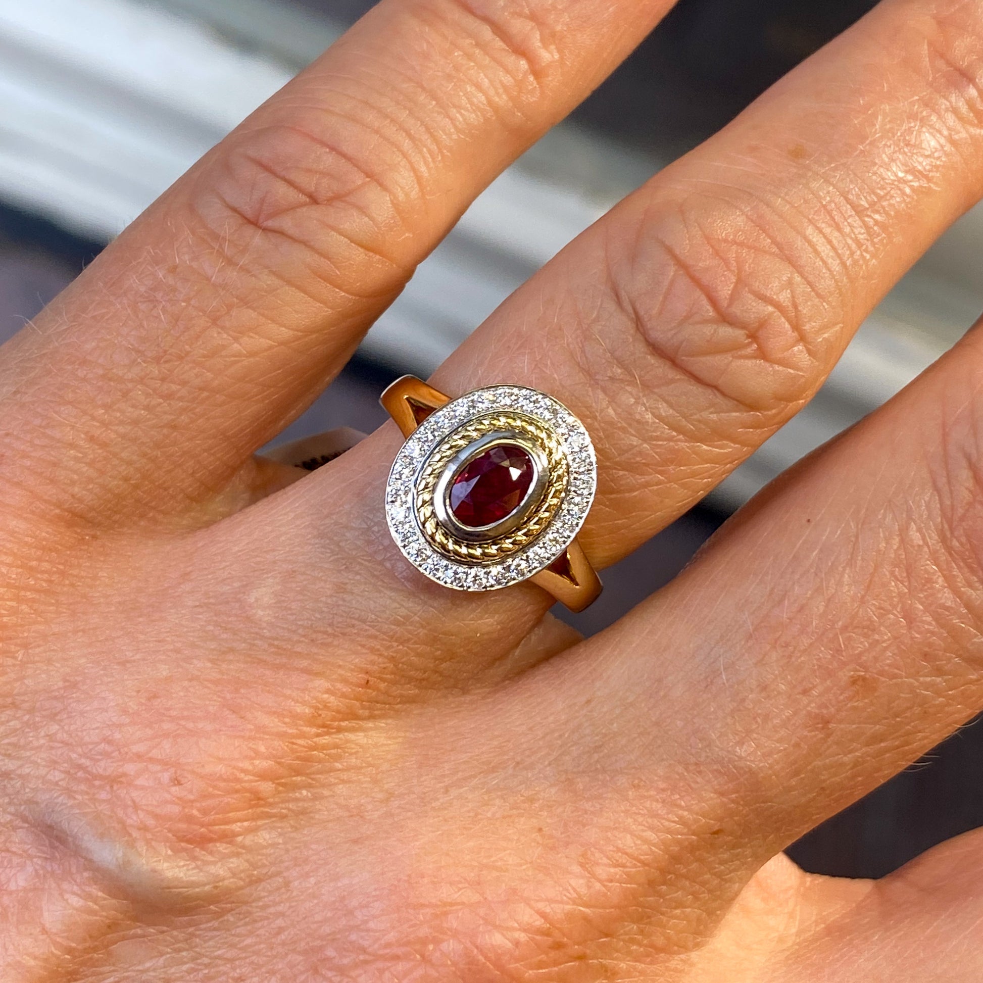 18ct Gold Ruby & Diamond Oval Cluster Ring - John Ross Jewellers
