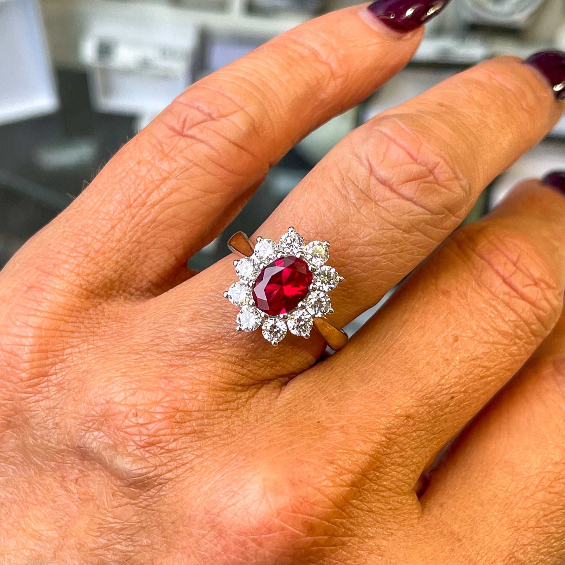 9ct Gold Lab Grown Ruby Cluster Ring - John Ross Jewellers