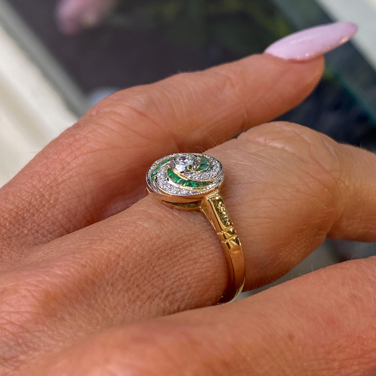 9ct Gold Emerald & Diamond Swirl Ring - John Ross Jewellers