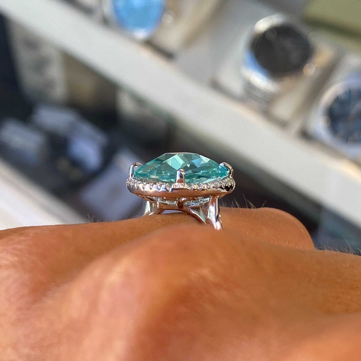 Silver Aqua Statement Ring