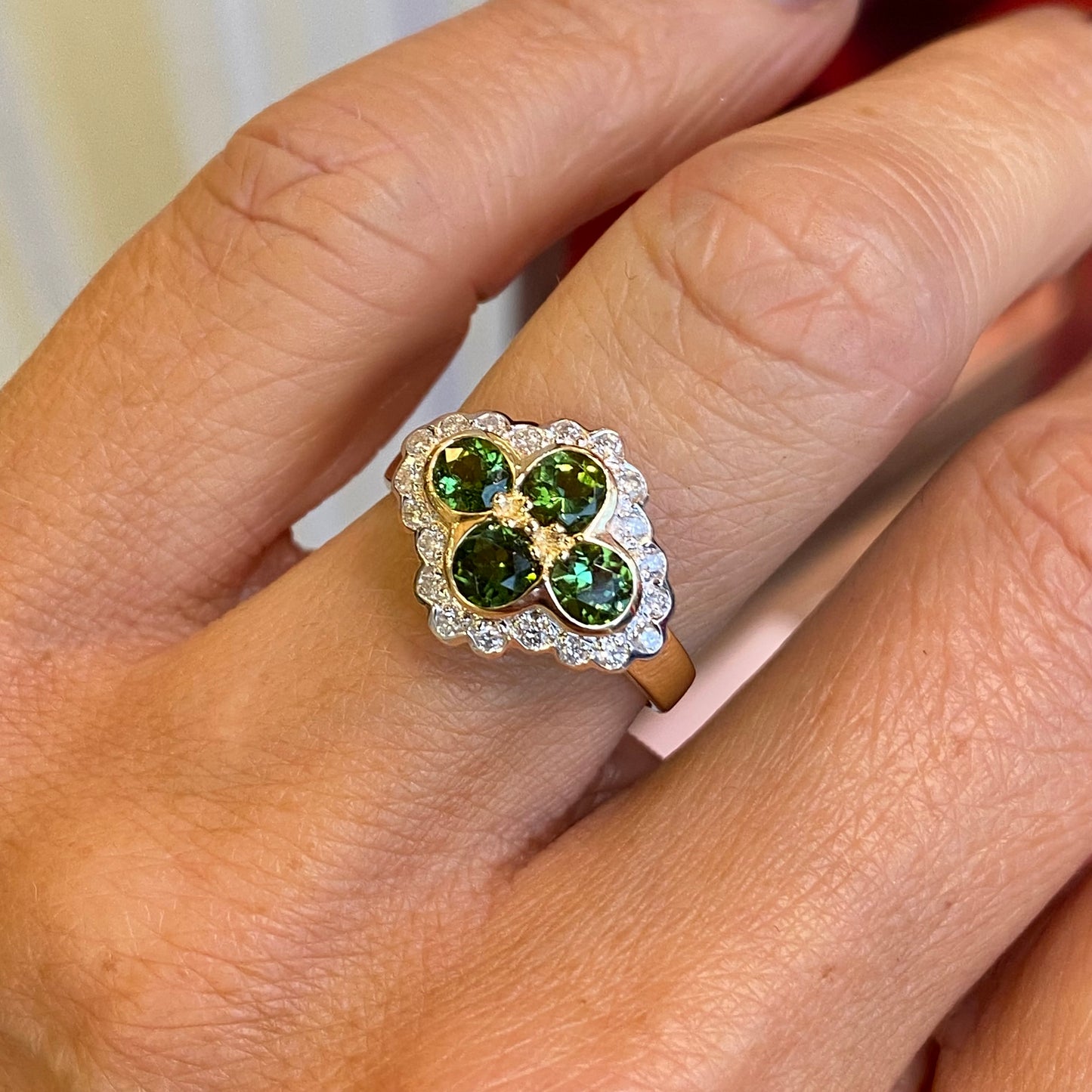 9ct Gold Green Tourmaline & Diamond Quattro Ring - John Ross Jewellers
