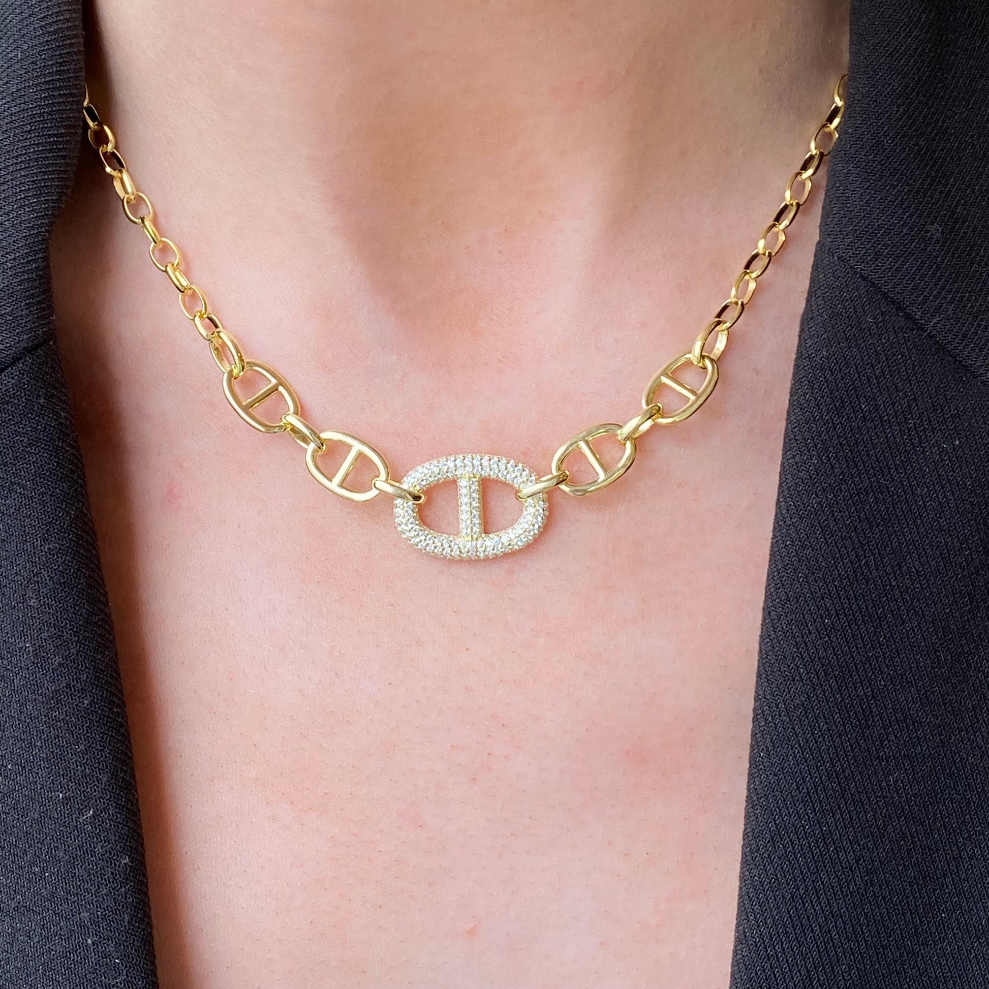 Sunshine CZ Anchor Link Necklace - John Ross Jewellers
