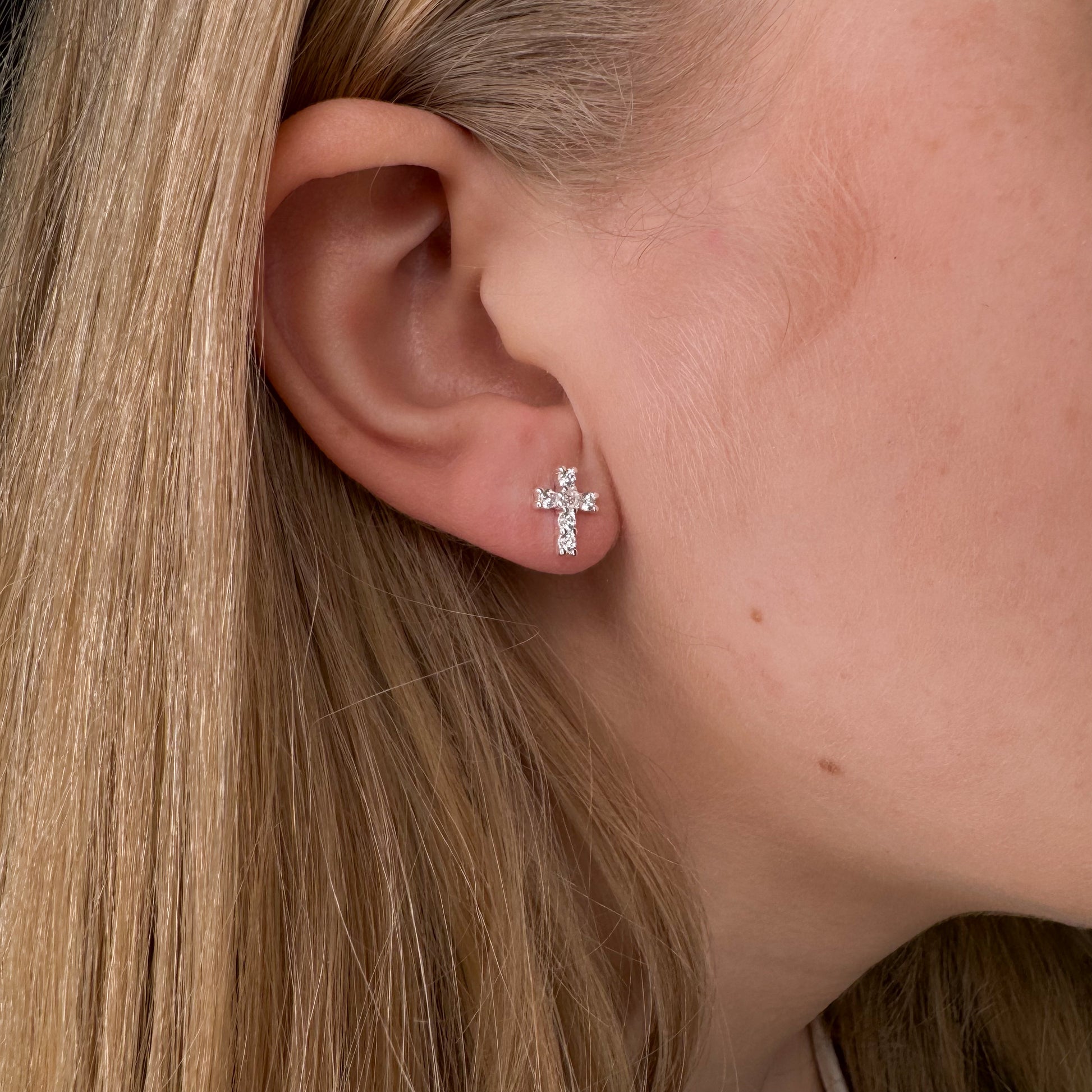 Silver CZ Cross Stud Earrings - John Ross Jewellers