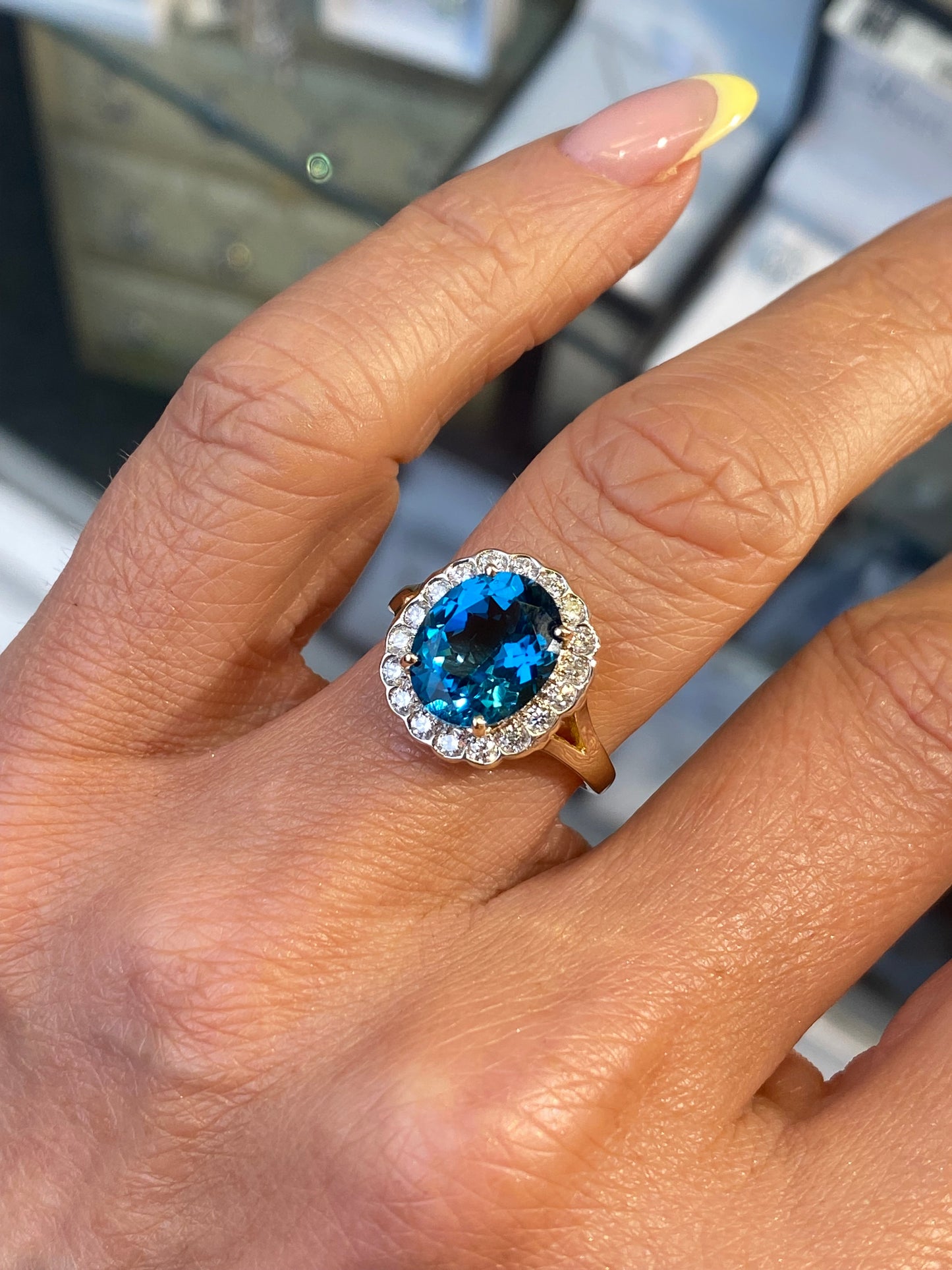 9ct Gold London Blue Topaz & Diamond Ring - John Ross Jewellers