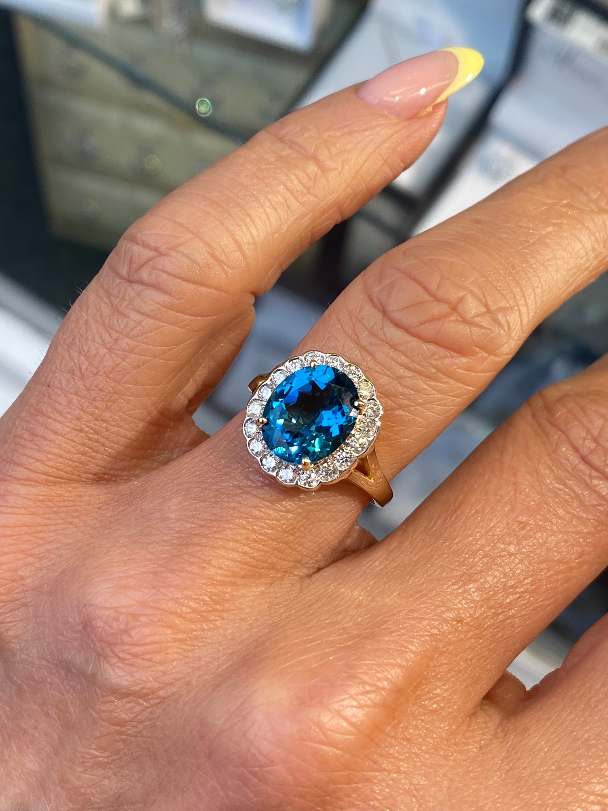 9ct Gold London Blue Topaz & Diamond Ring - John Ross Jewellers