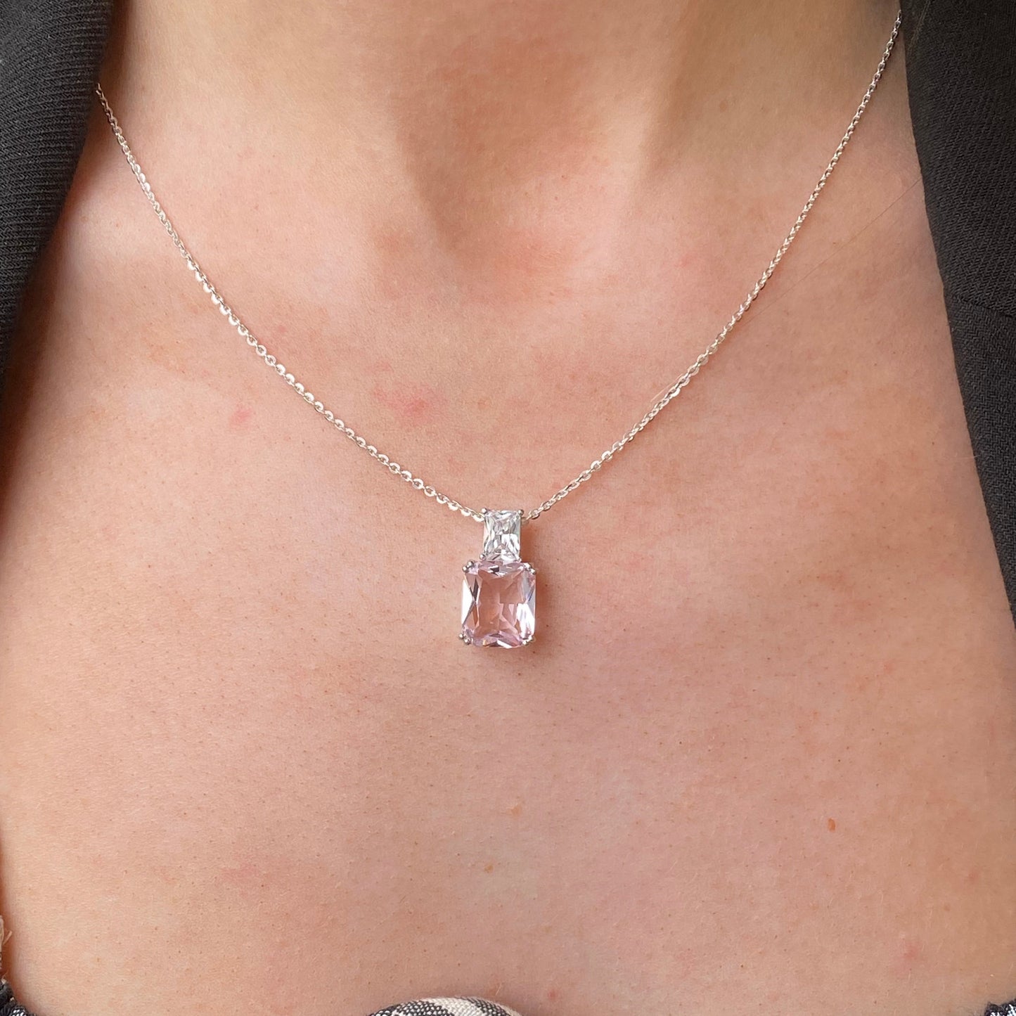 Silver Baby Pink & White CZ Pendant Necklace - John Ross Jewellers