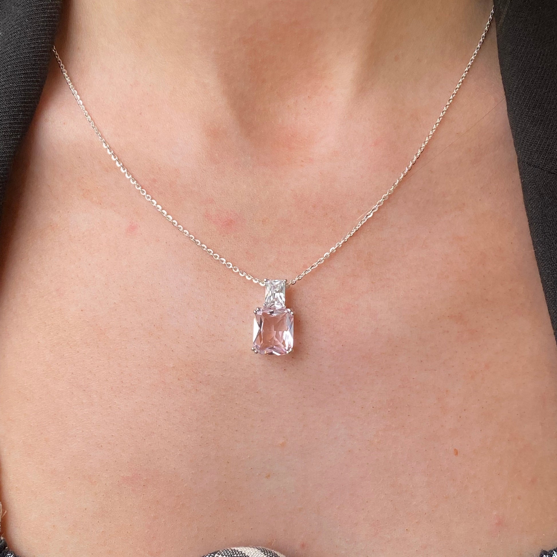 Silver Baby Pink & White CZ Pendant Necklace - John Ross Jewellers