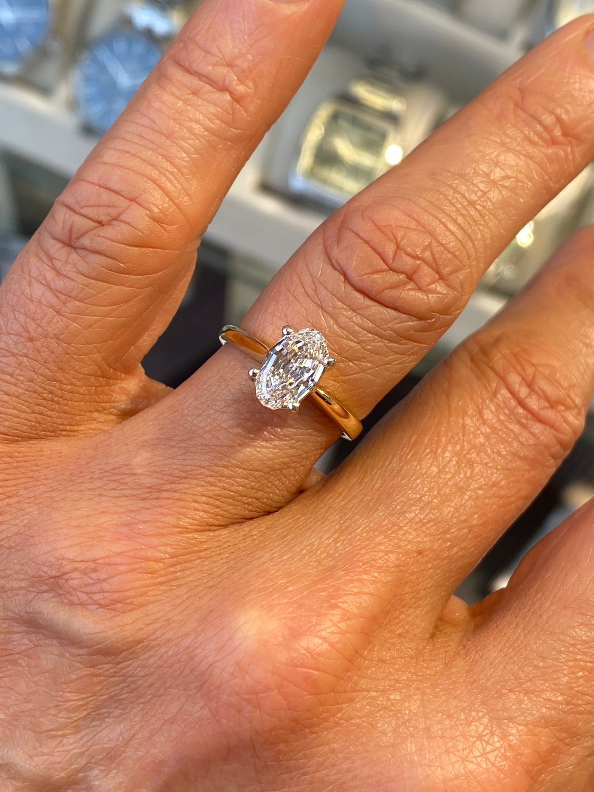 18ct Gold Solitaire Engagement Ring | Certificated Lab Step Cut Oval - John Ross Jewellers