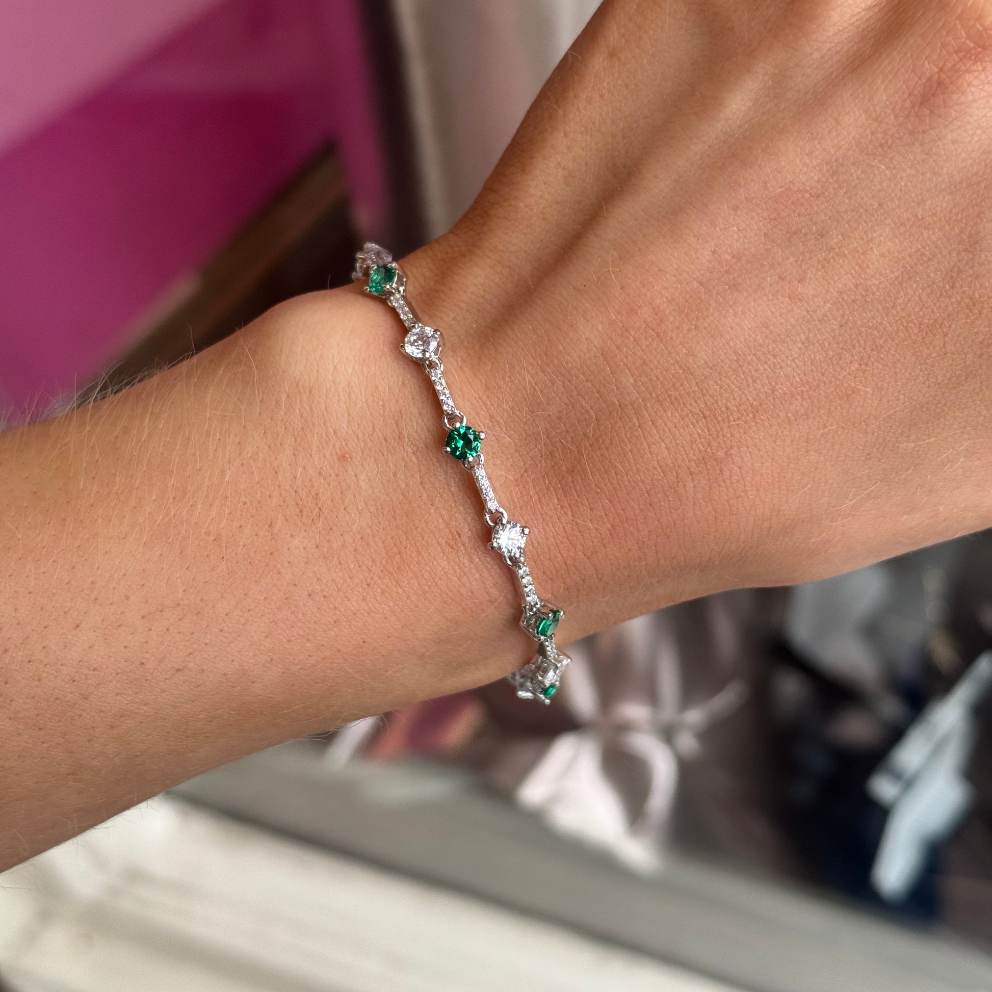Silver CZ Tennis Bracelet | Emerald Green - John Ross Jewellers