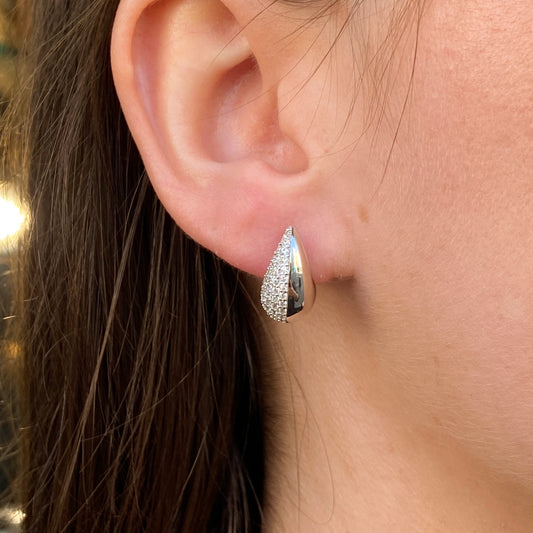 Silver Half & Half CZ Teardrop Earrings