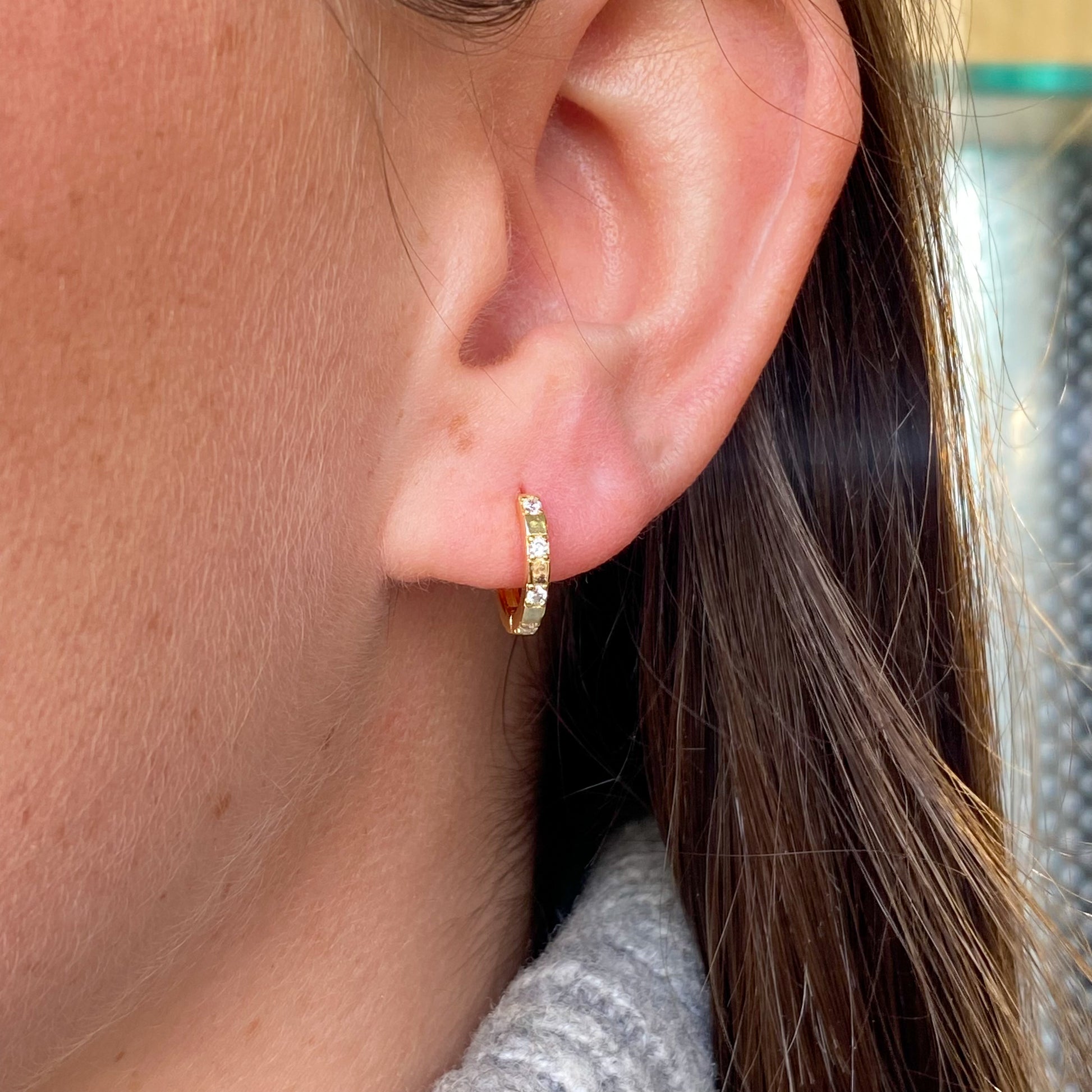 Sunshine CZ Dotted Huggie Hoop Earrings - John Ross Jewellers