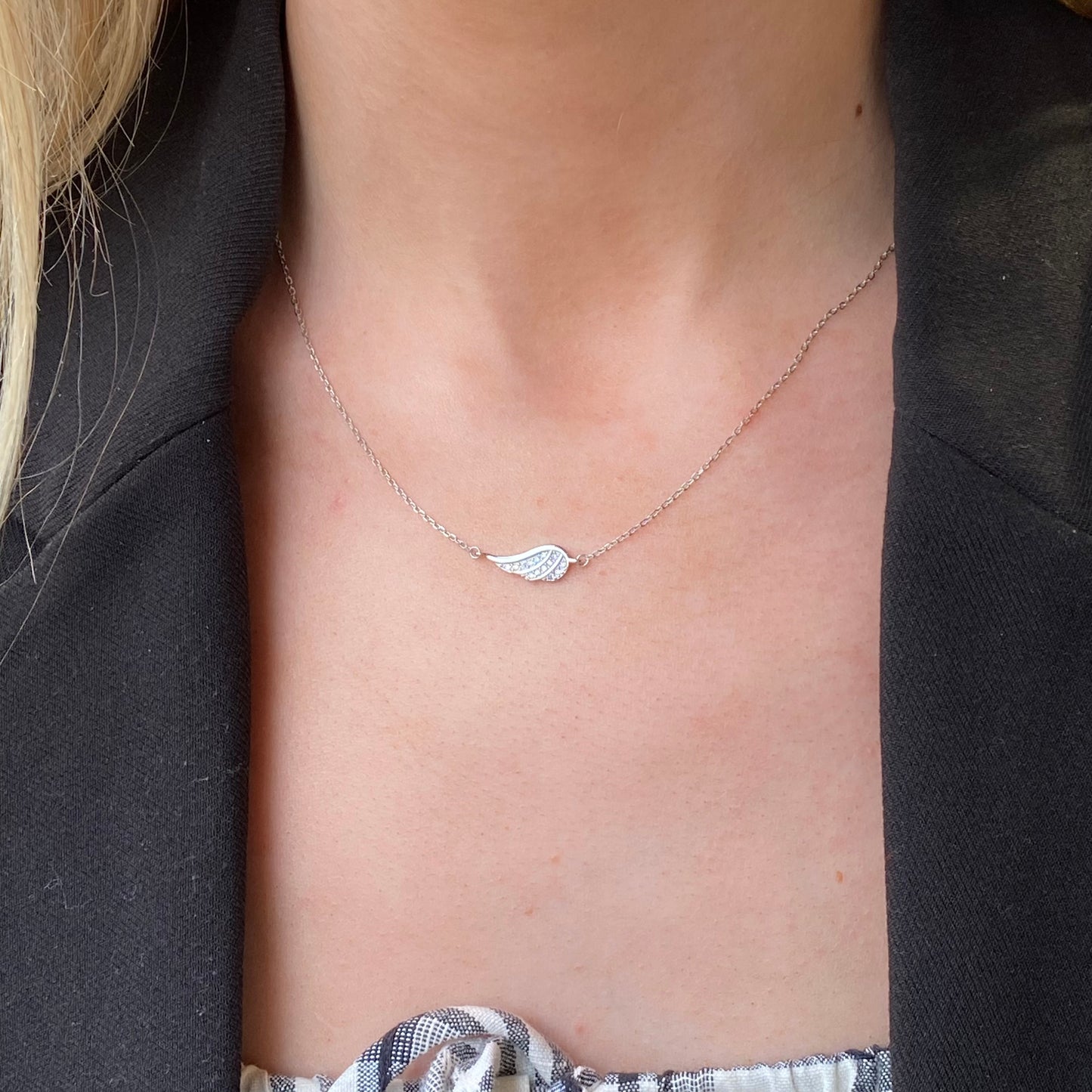 Silver CZ Angel Wing Necklace | 42+3cm - John Ross Jewellers