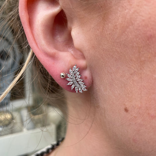 Silver CZ Crescent Stud Earrings - John Ross Jewellers