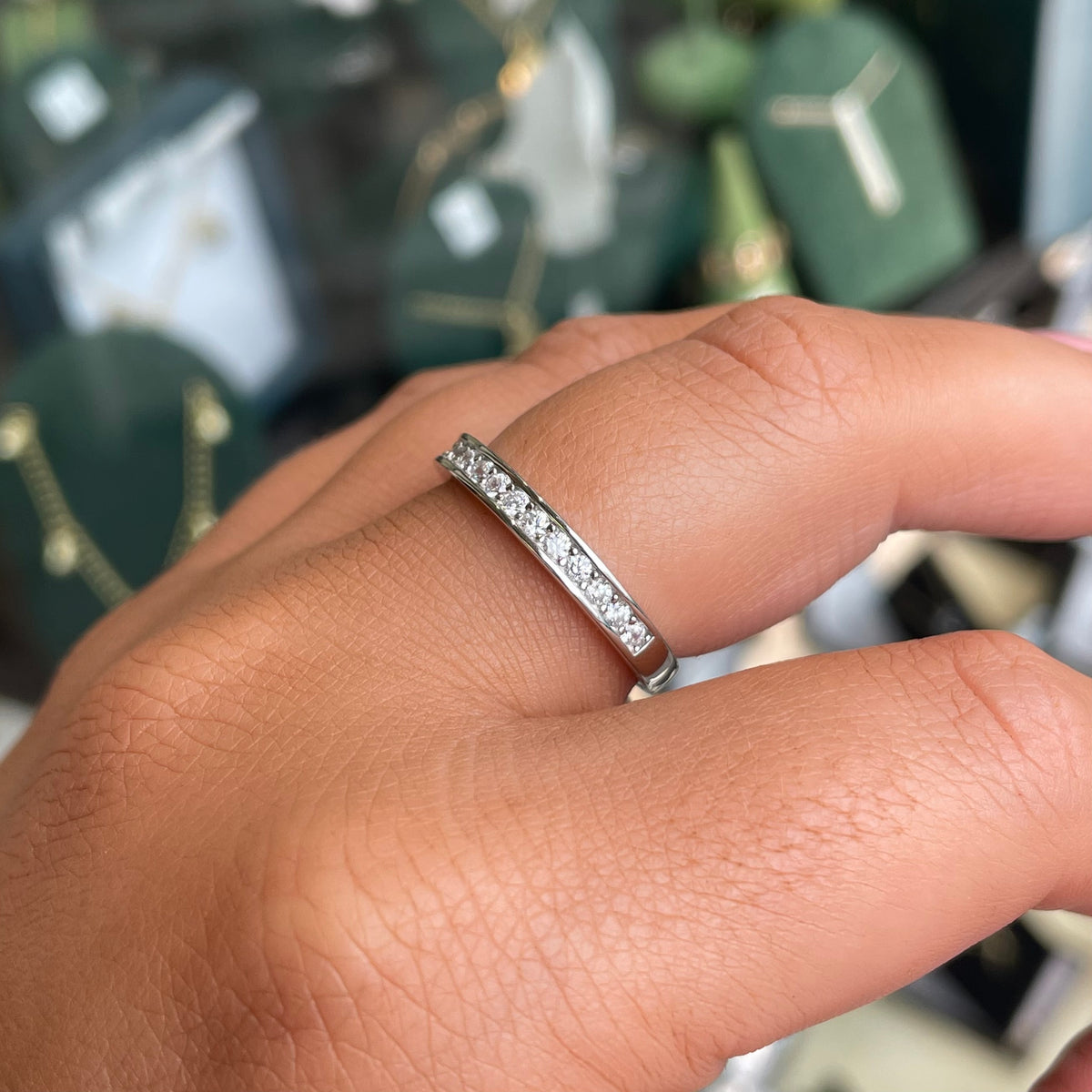 Silver CZ Half Eternity Ring