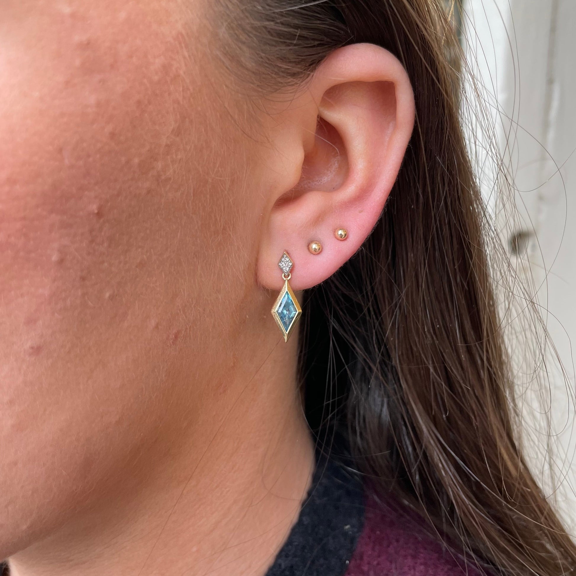 9ct Gold Blue Topaz & Diamond Drop Earrings - John Ross Jewellers