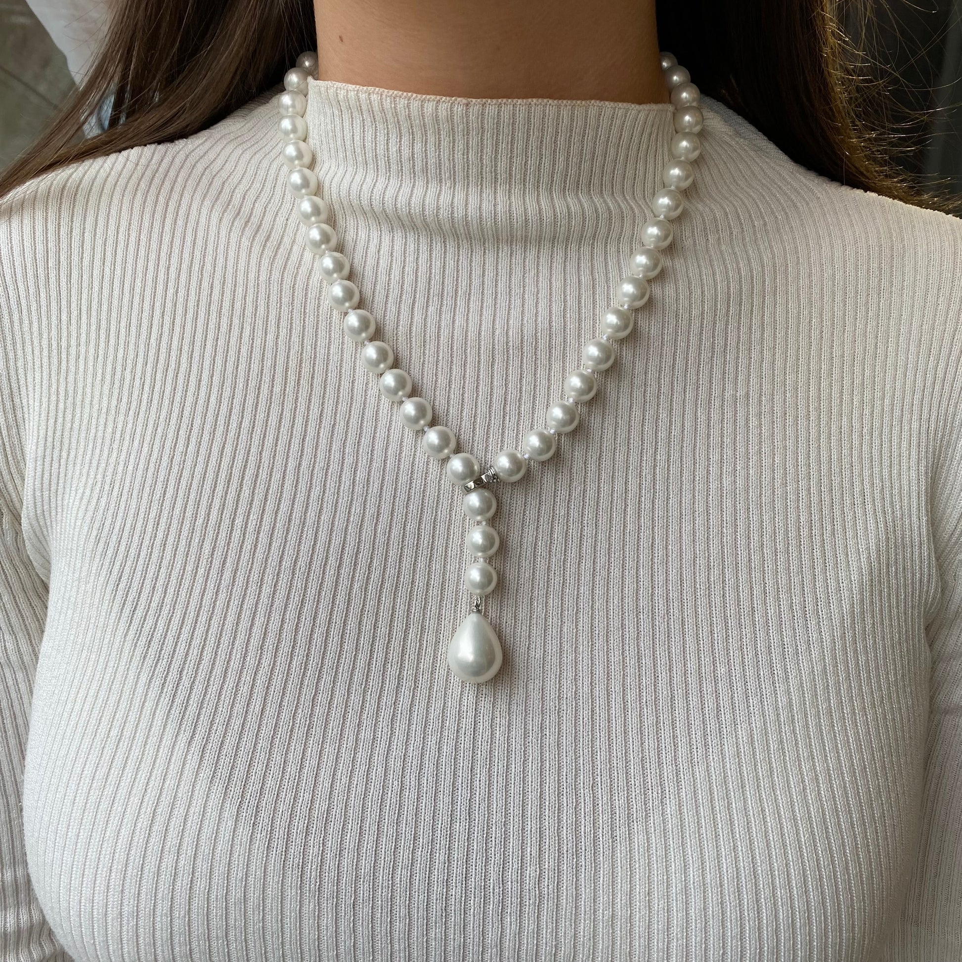 Silver Shell Pearl Lariat Necklace | 60cm - John Ross Jewellers