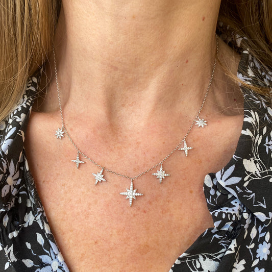 Silver Star CZ Fringe Necklace - John Ross Jewellers