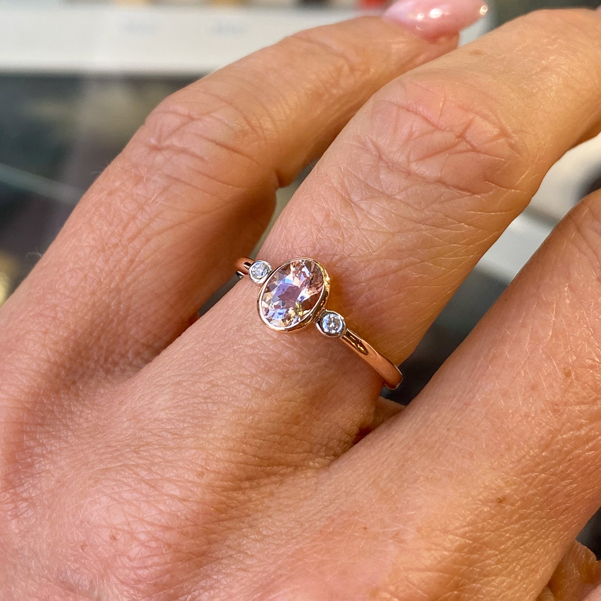 9ct Rose Gold Oval Morganite & Diamond Ring - John Ross Jewellers