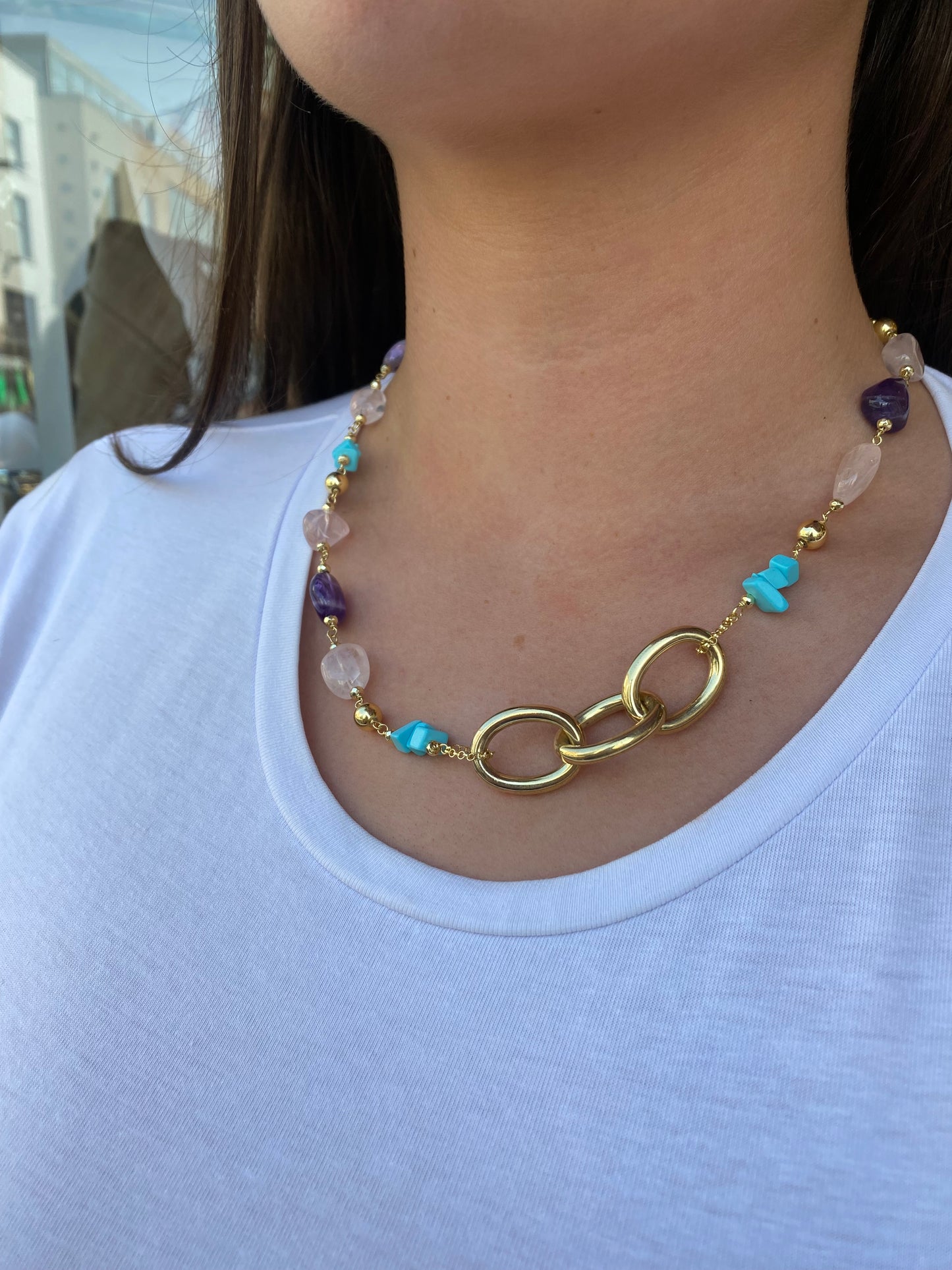Baroque Necklace | Horos | Amethyst, Rose Quartz & Turquoise - John Ross Jewellers