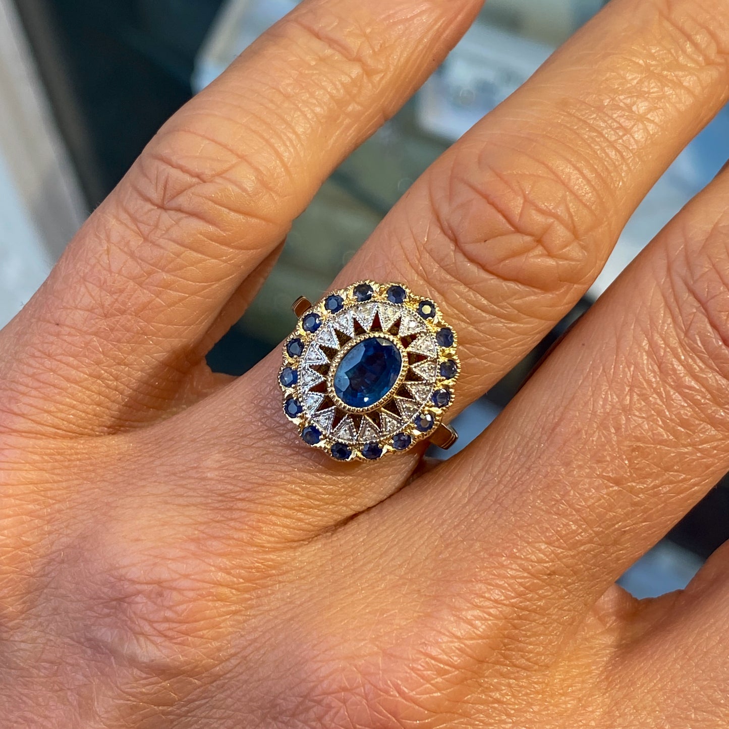 9ct Gold Sapphire & Diamond Georgian Style Ring - John Ross Jewellers