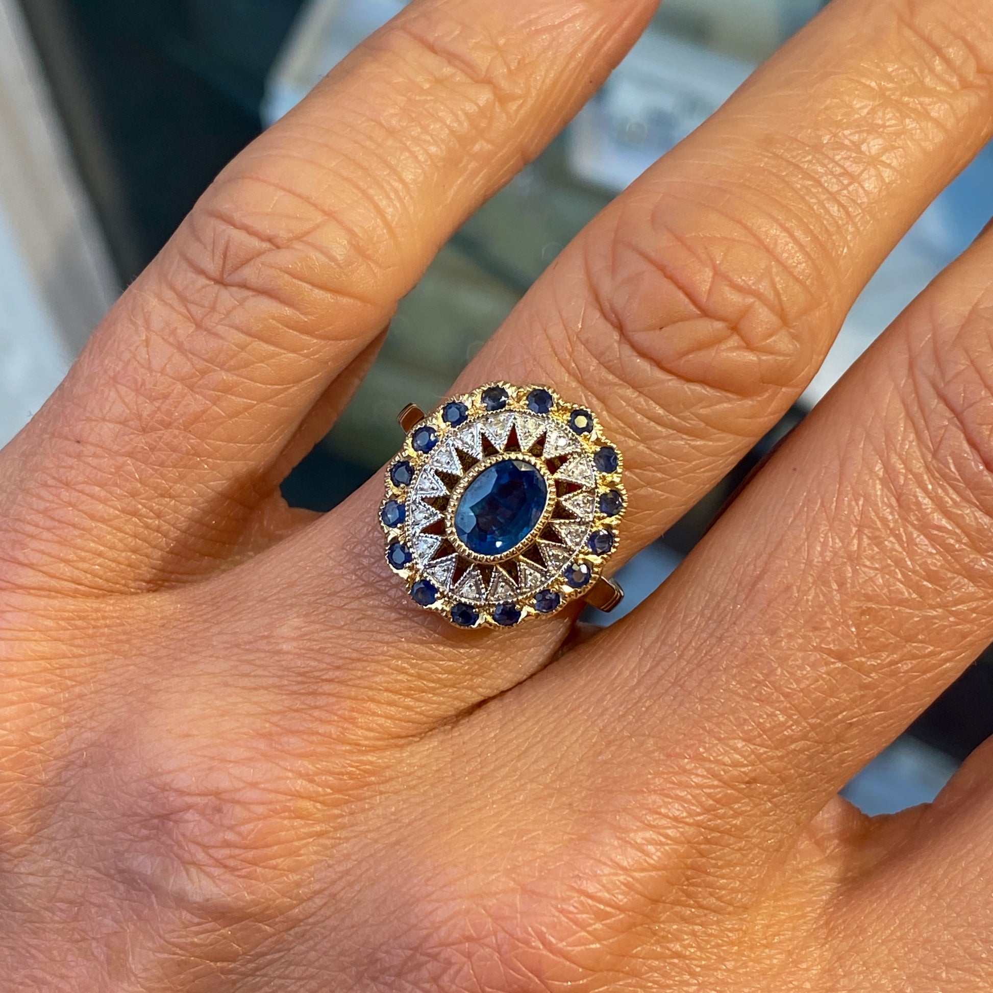 9ct Gold Sapphire & Diamond Georgian Style Ring - John Ross Jewellers
