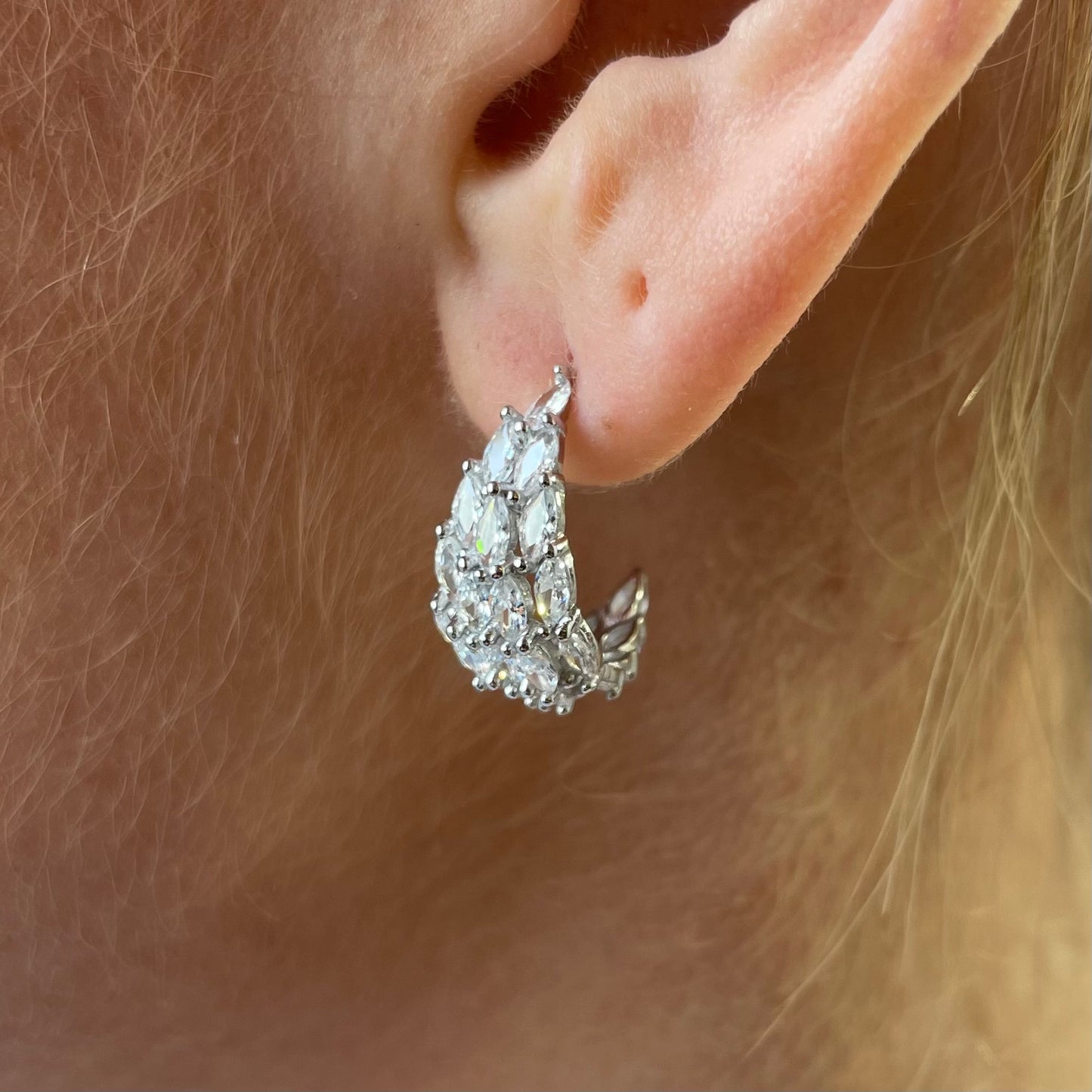 Silver CZ Tapered Hoop Earrings - John Ross Jewellers