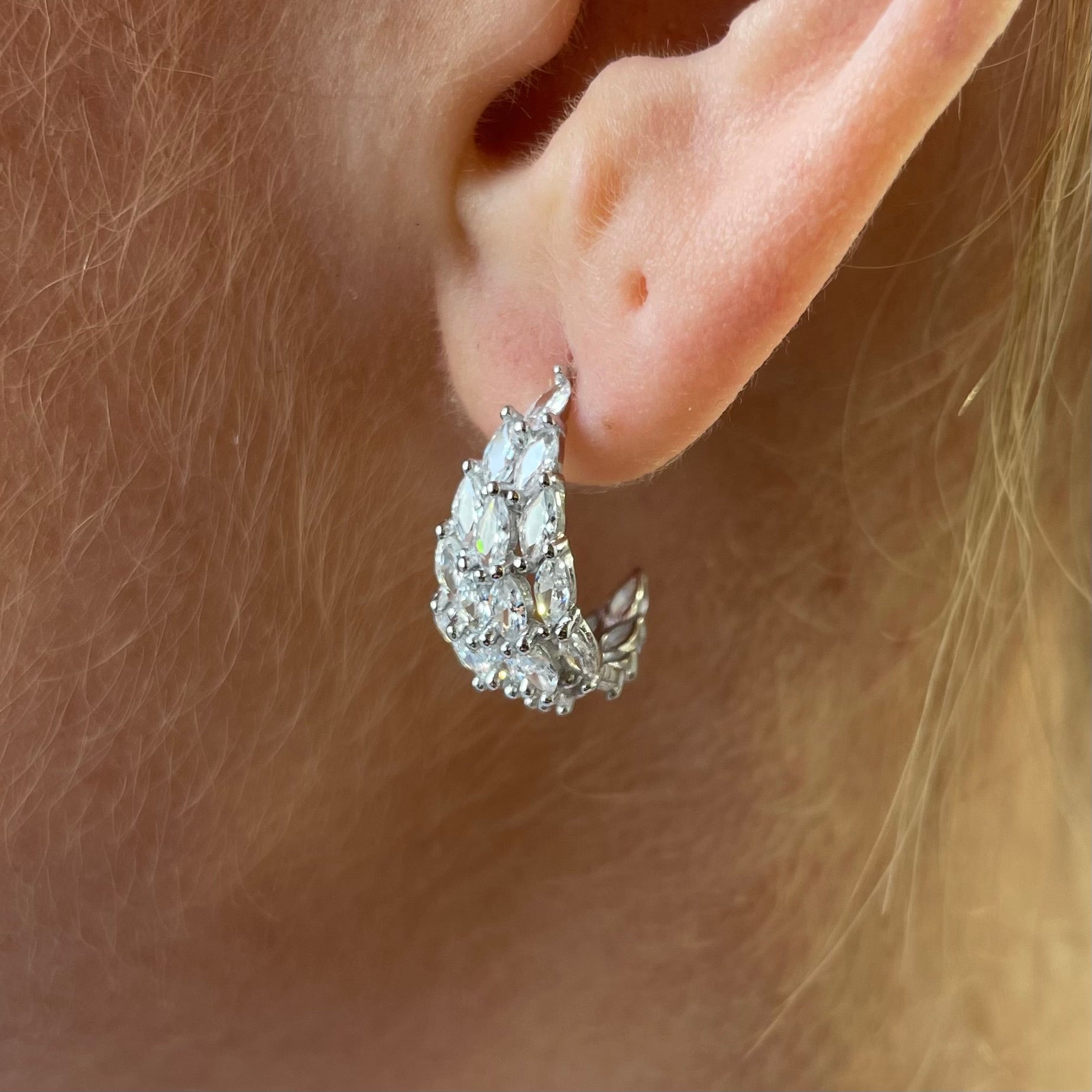 Silver CZ Tapered Hoop Earrings - John Ross Jewellers