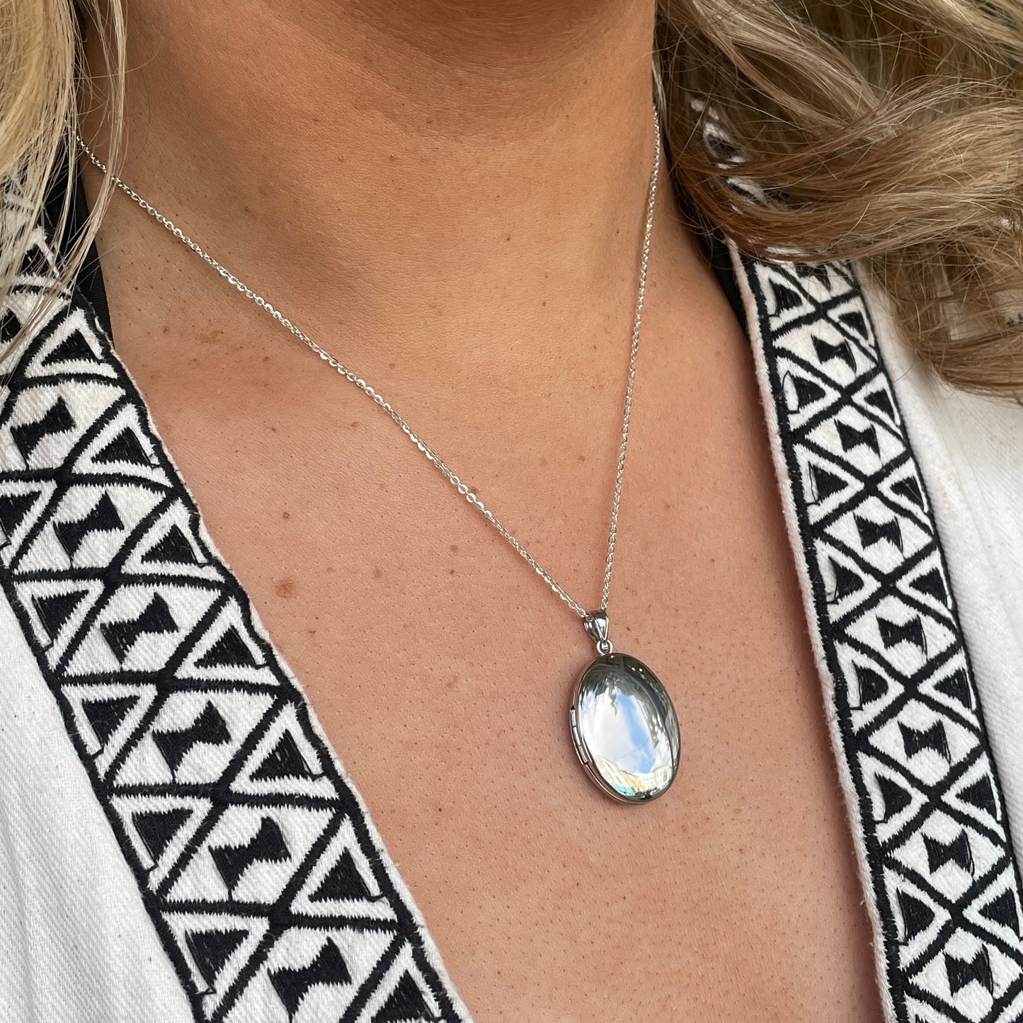Silver Oval Locket and Chain