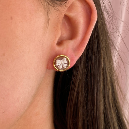 Pretty Bow Cameo Stud Earrings | 12mm