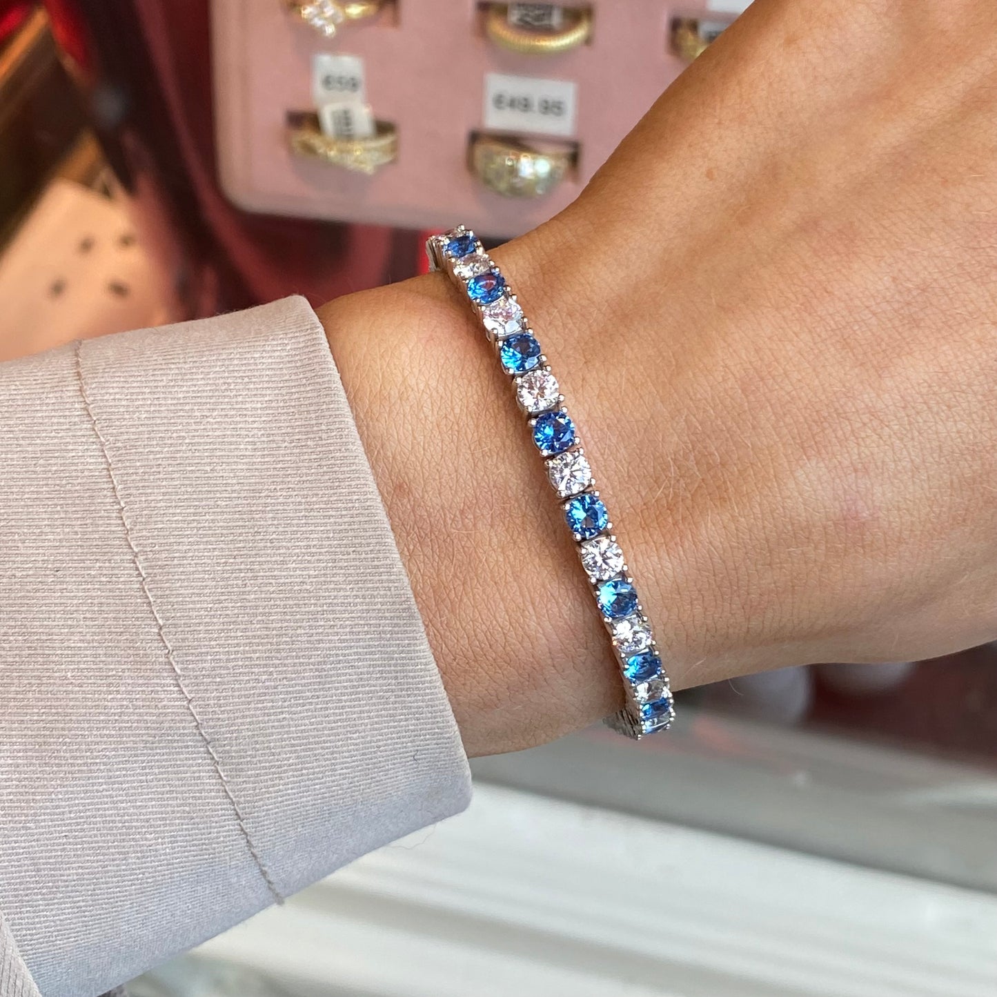 Silver 4mm CZ Tennis Bracelet | Blue | 18.5cm - John Ross Jewellers