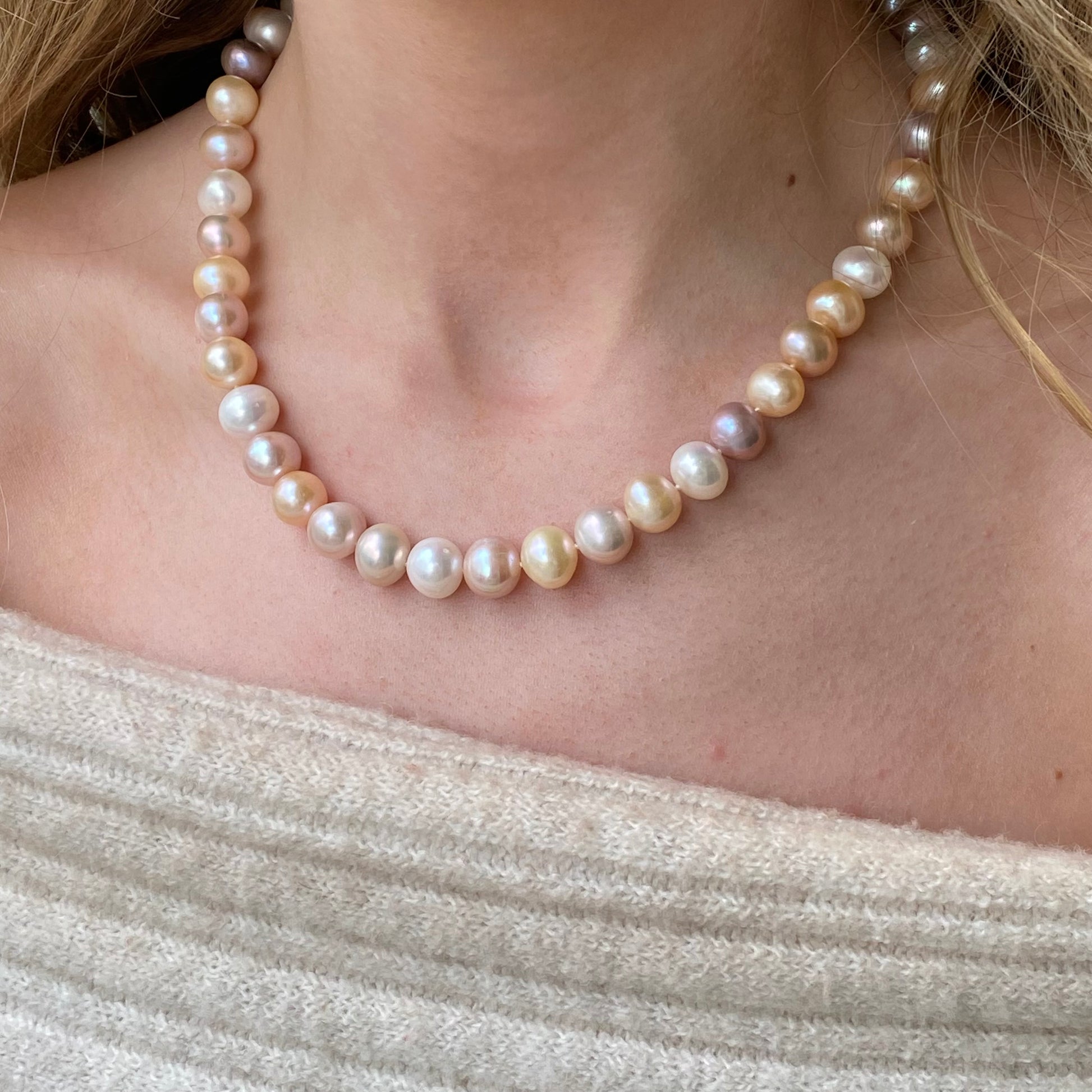 Peaches & Cream Cultured Freshwater Pearl Necklace - John Ross Jewellers