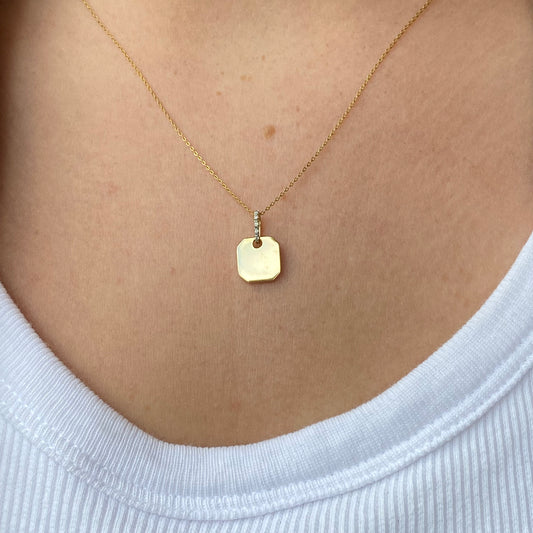 9ct Gold Square Disc Necklace | CZ Bail - John Ross Jewellers