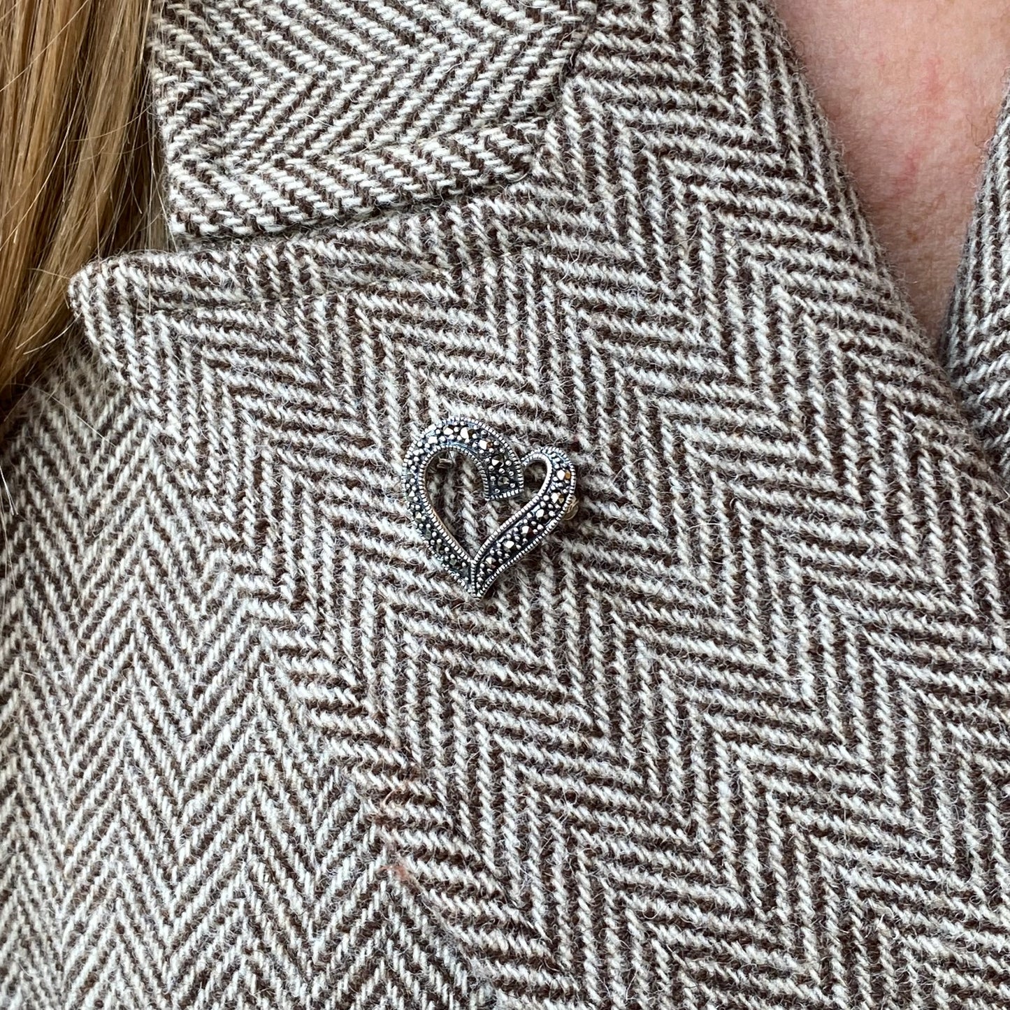 Silver Marcasite Open Heart Brooch - John Ross Jewellers