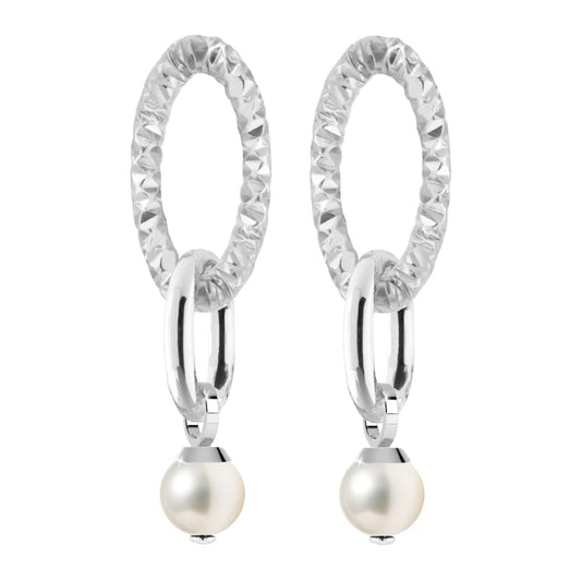 REBECCA Diva - Silver Pearl Drop Earrings - John Ross Jewellers