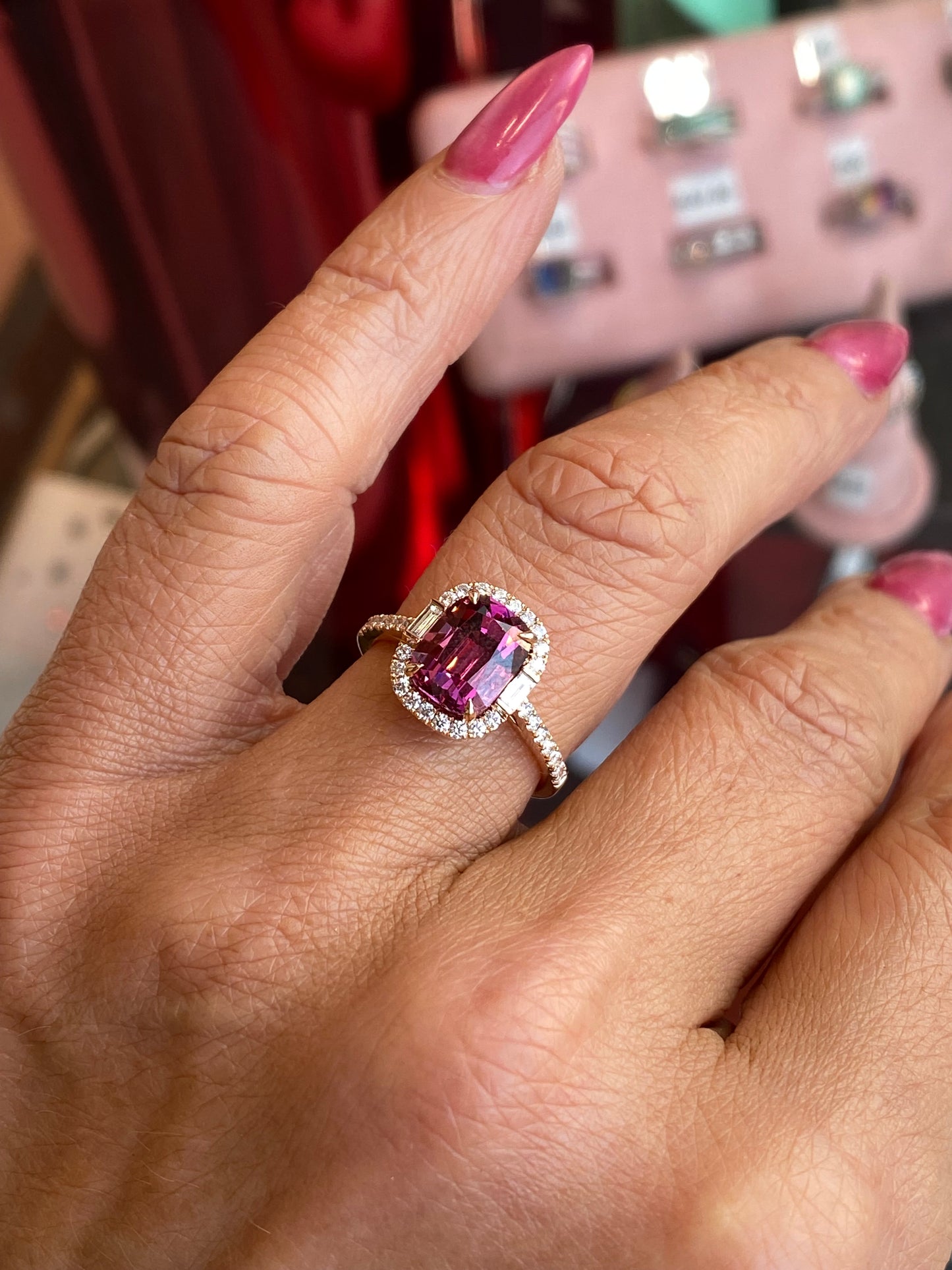 18ct Rose Gold Rhodolite & Diamond Ring