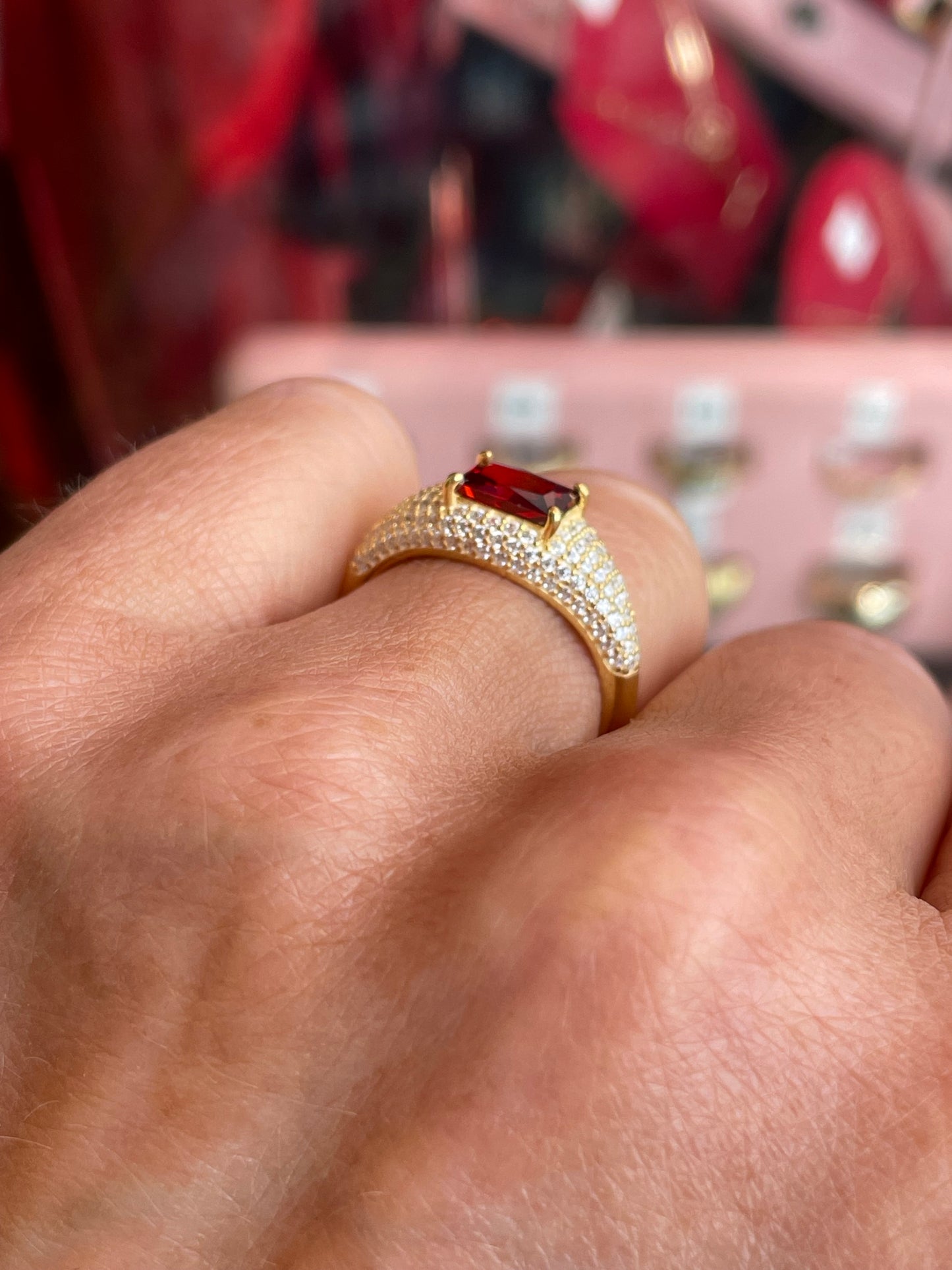 Sunshine CZ Chevalier Ring | Garnet Red - John Ross Jewellers
