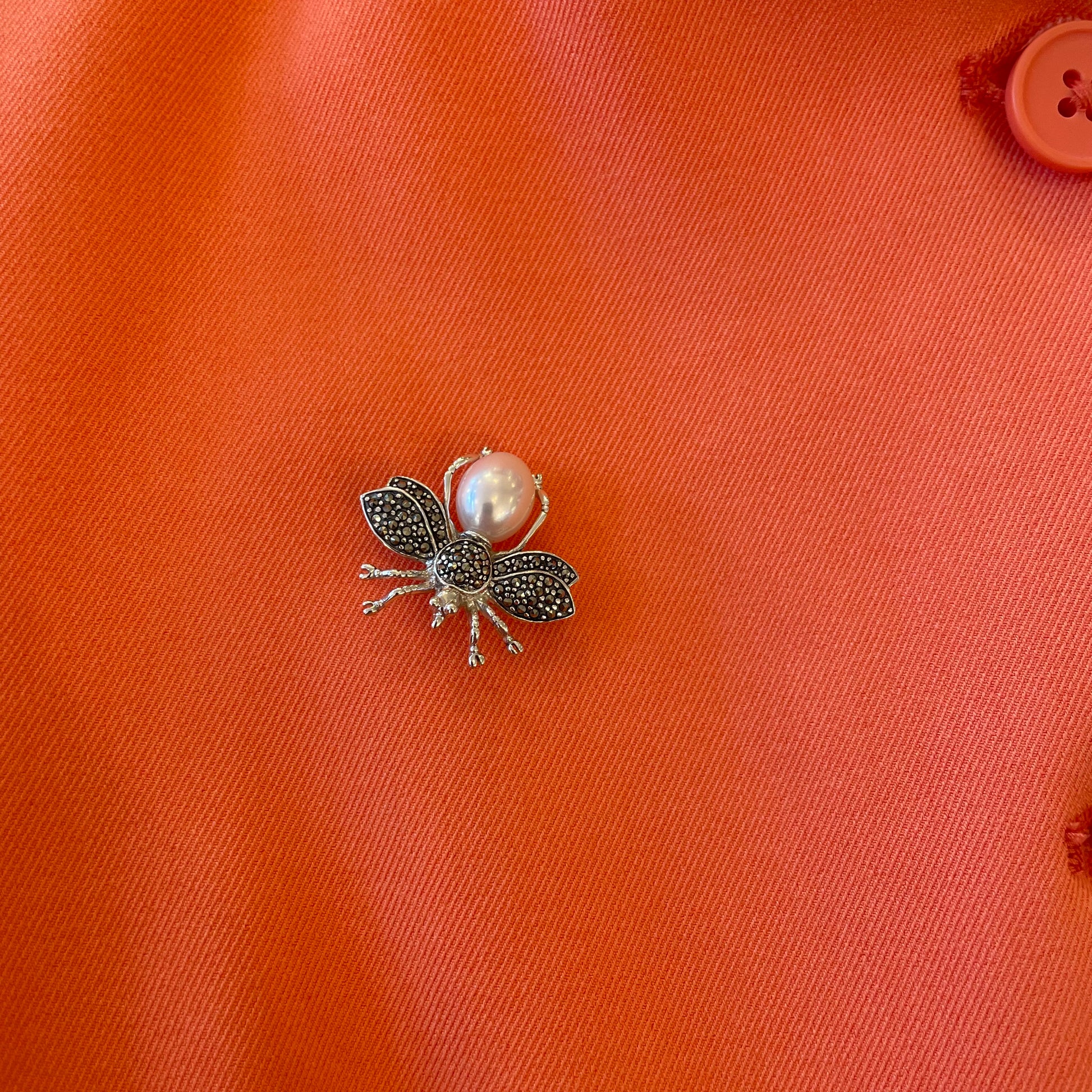 Silver Marcasite & Pearl Beetle Brooch - John Ross Jewellers