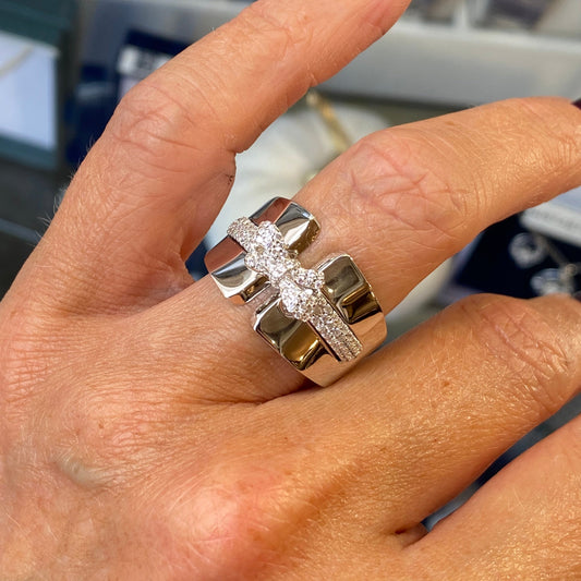 Silver CZ Statement Bow Band Ring - John Ross Jewellers