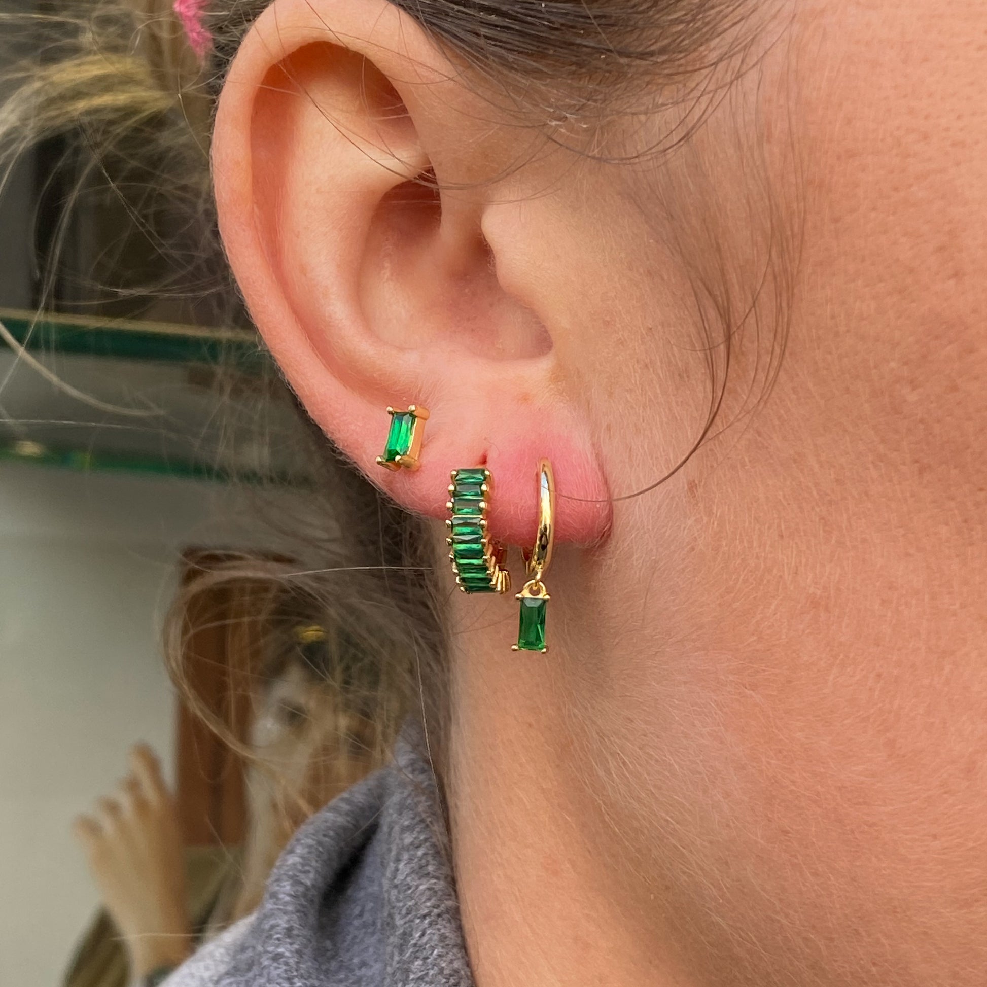 Sunshine Emerald Green CZ Baguette Huggie Hoop Earrings - John Ross Jewellers