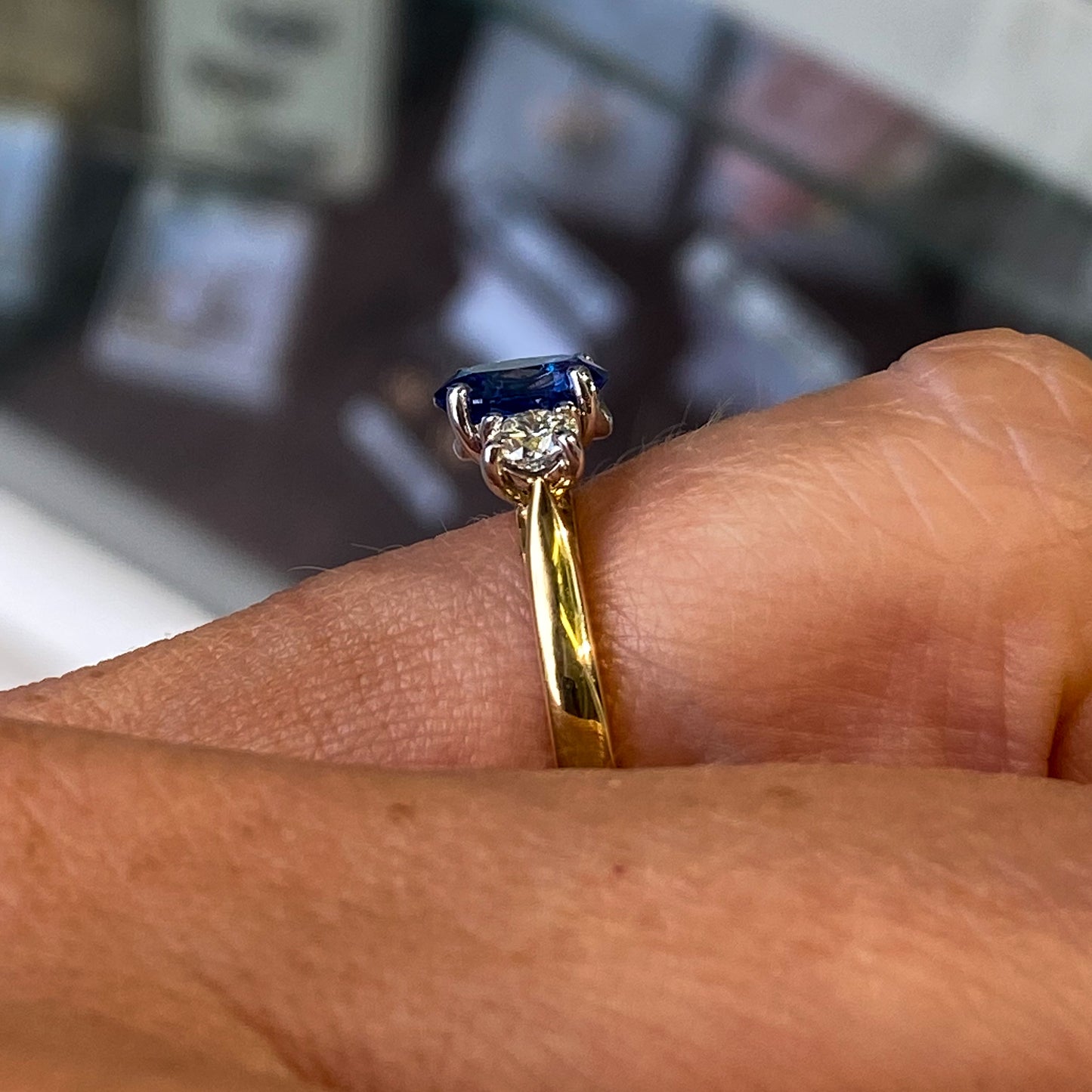 18ct Gold Sapphire & Diamond Trilogy Ring