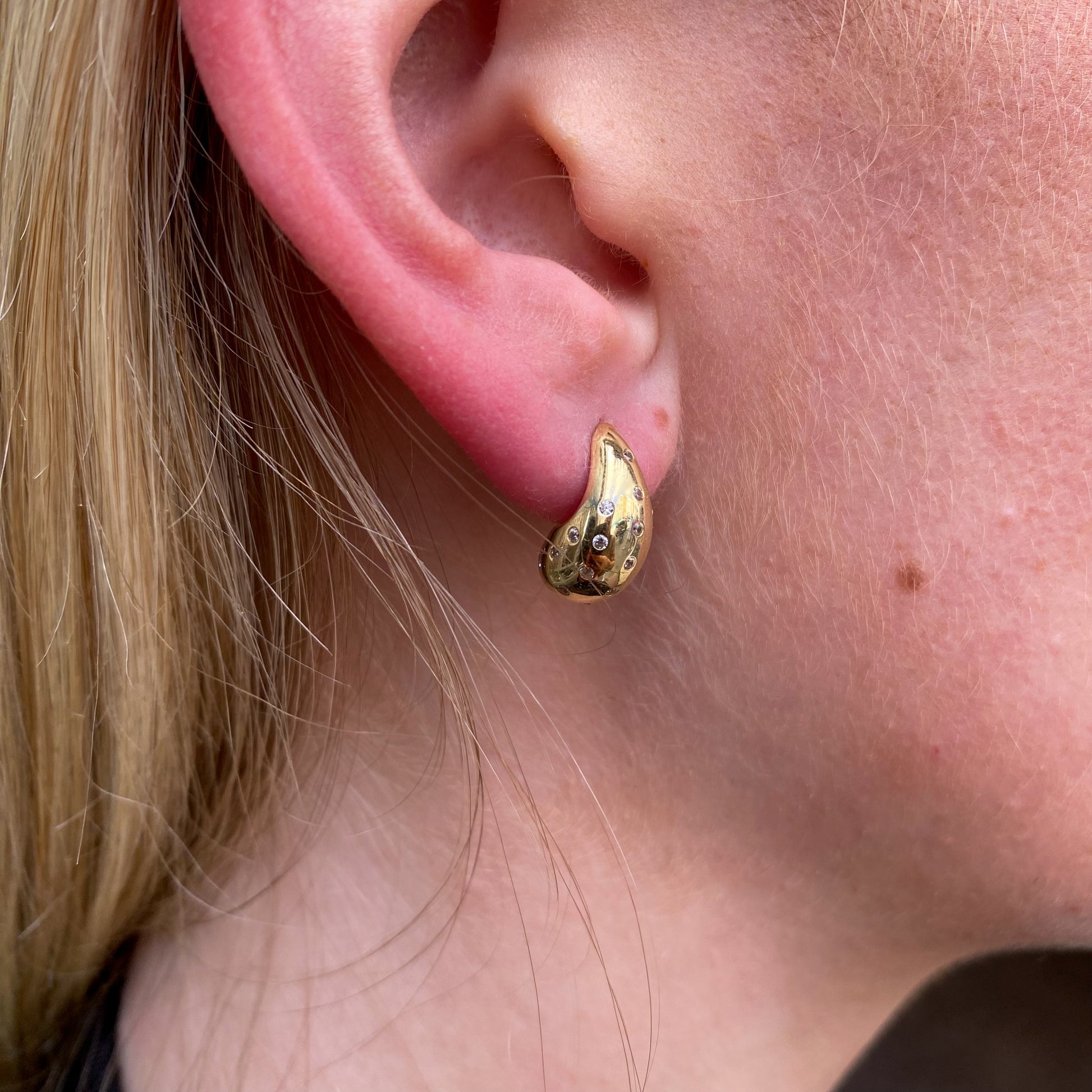 9ct Gold CZ Studded Teardrop Stud Earrings - John Ross Jewellers